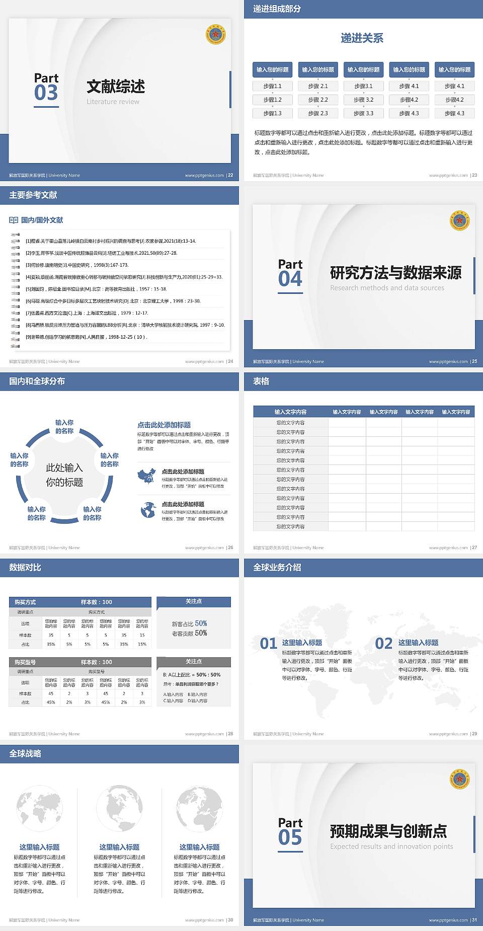 解放军国际关系学院硕士研究生/本科生毕业论文答辩/开题报告通用PPT模板下载4:3格式幻灯片预览图4