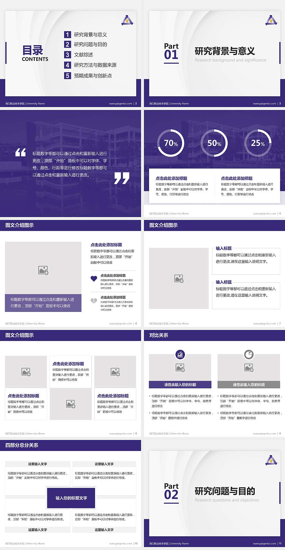 周口职业技术学院硕士研究生/本科生毕业论文答辩/开题报告通用PPT模板下载4:3格式幻灯片预览图2