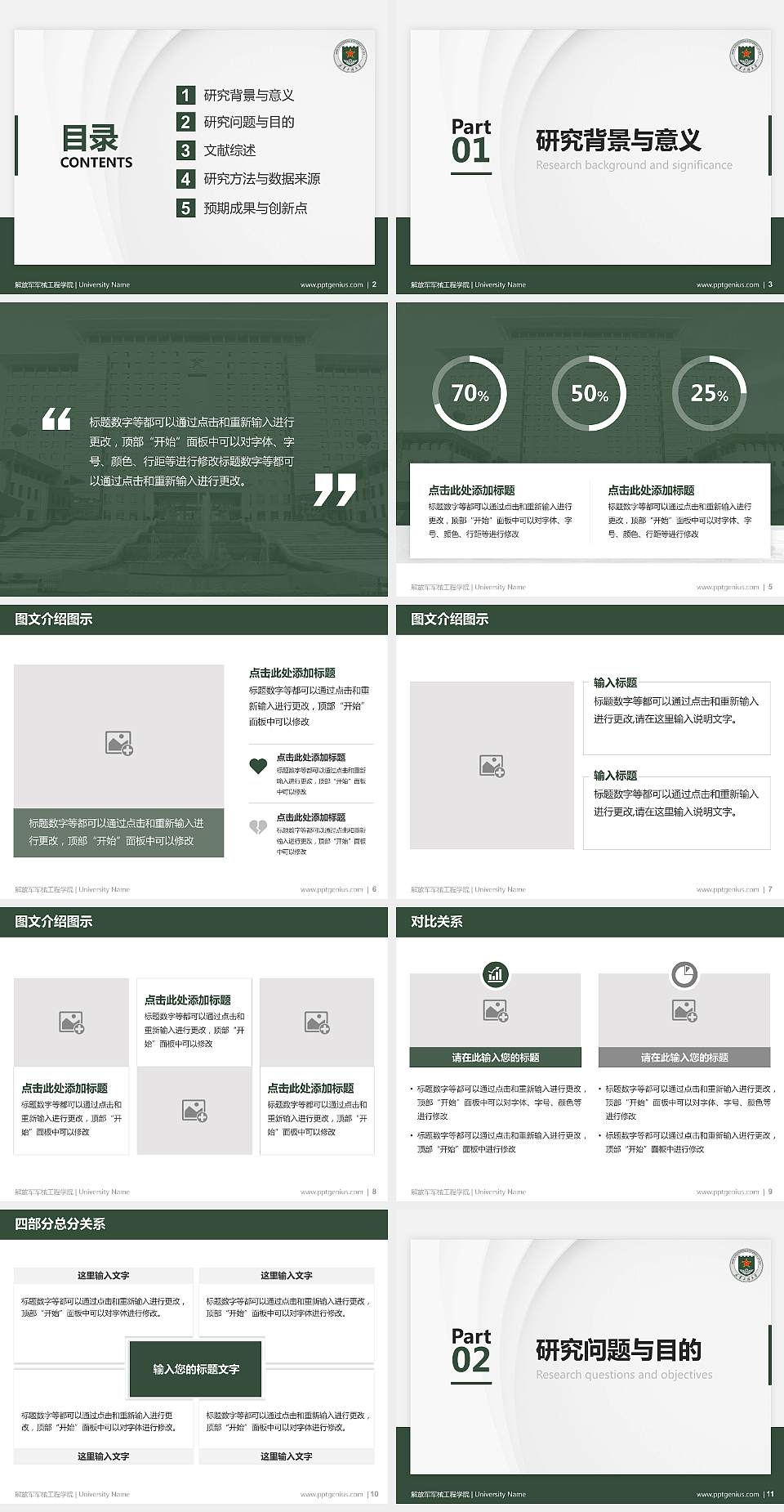 解放军军械工程学院硕士研究生/本科生毕业论文答辩/开题报告通用PPT模板下载4:3格式幻灯片预览图2