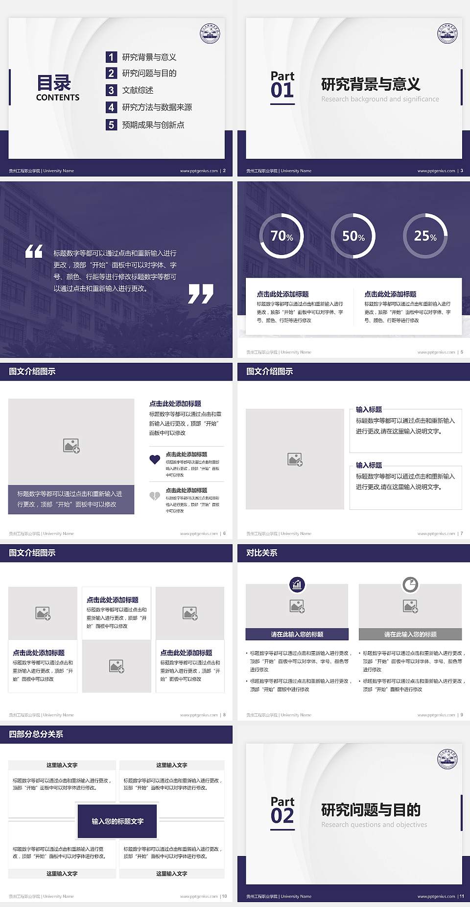 贵州工程职业学院硕士研究生/本科生毕业论文答辩/开题报告通用PPT模板下载4:3格式幻灯片预览图2