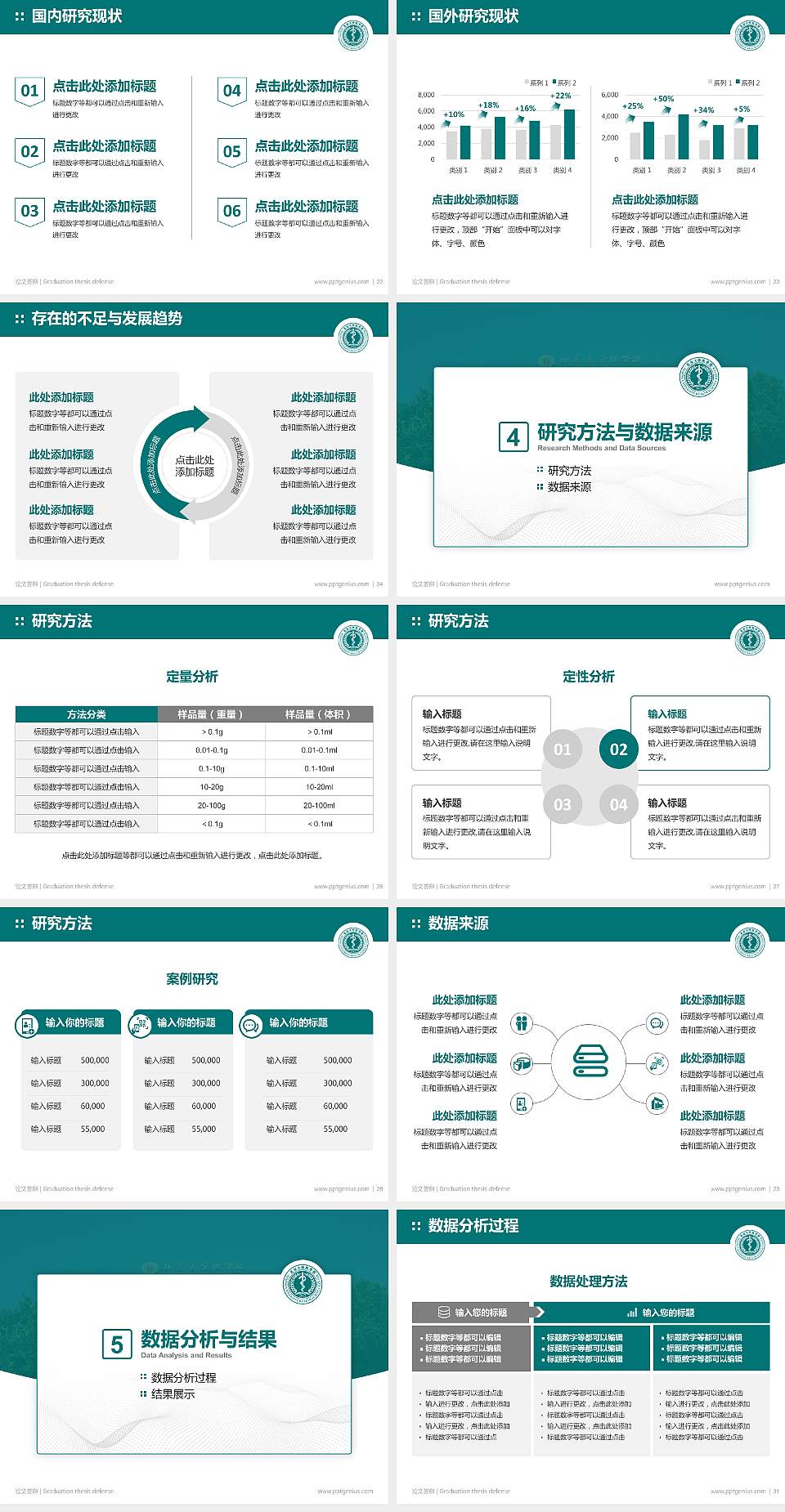 北京大学医学部论文答辩标准PPT模板4:3格式幻灯片预览图4
