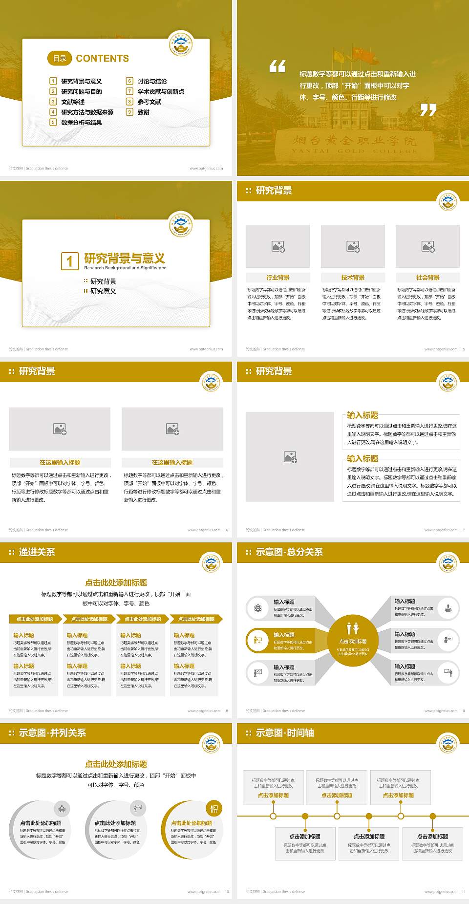 烟台黄金职业学院论文答辩标准PPT模板4:3格式幻灯片预览图2