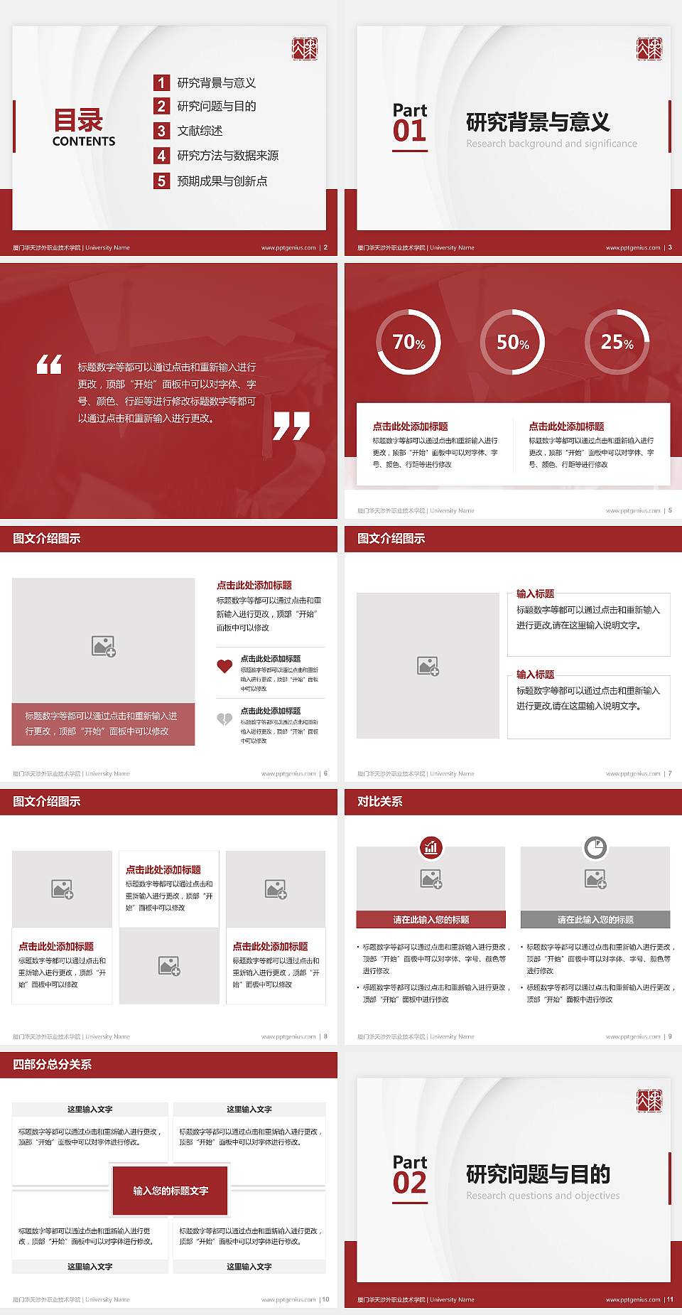 厦门华天涉外职业技术学院硕士研究生/本科生毕业论文答辩/开题报告通用PPT模板下载4:3格式幻灯片预览图2