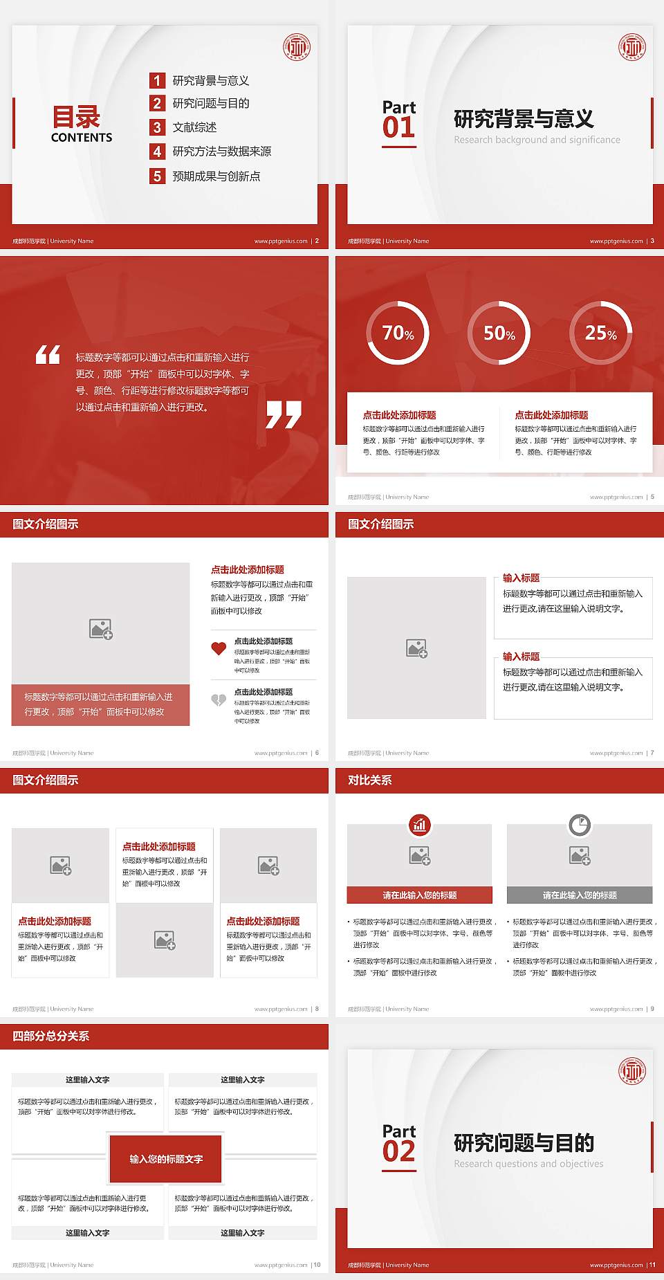 成都师范学院硕士研究生/本科生毕业论文答辩/开题报告通用PPT模板下载4:3格式幻灯片预览图2