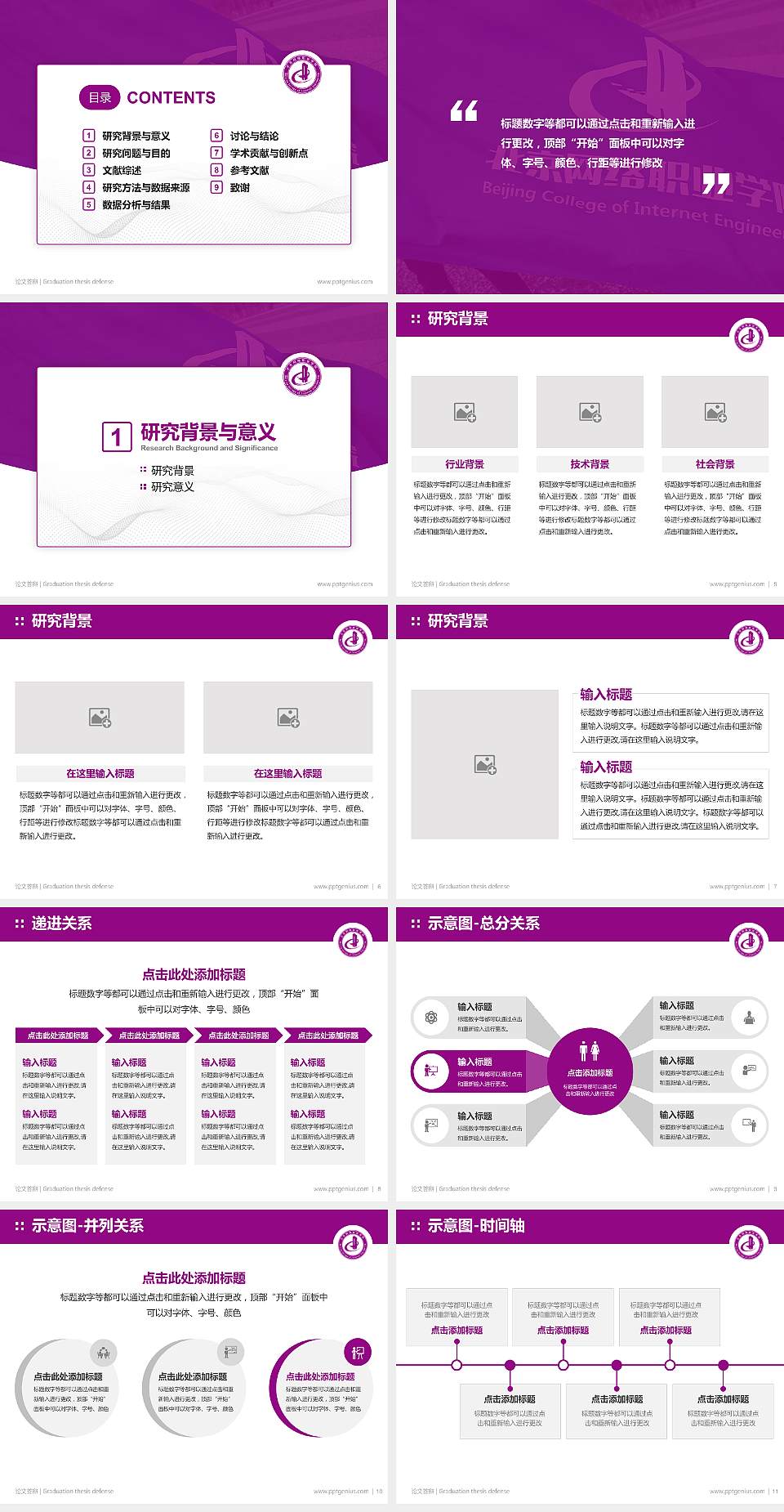 北京网络职业学院论文答辩标准PPT模板4:3格式幻灯片预览图2