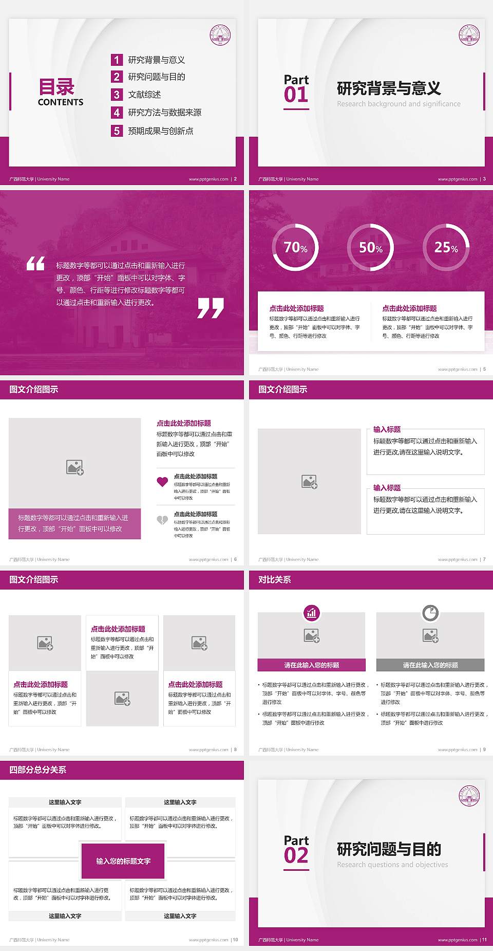 广西师范大学硕士研究生/本科生毕业论文答辩/开题报告通用PPT模板下载4:3格式幻灯片预览图2