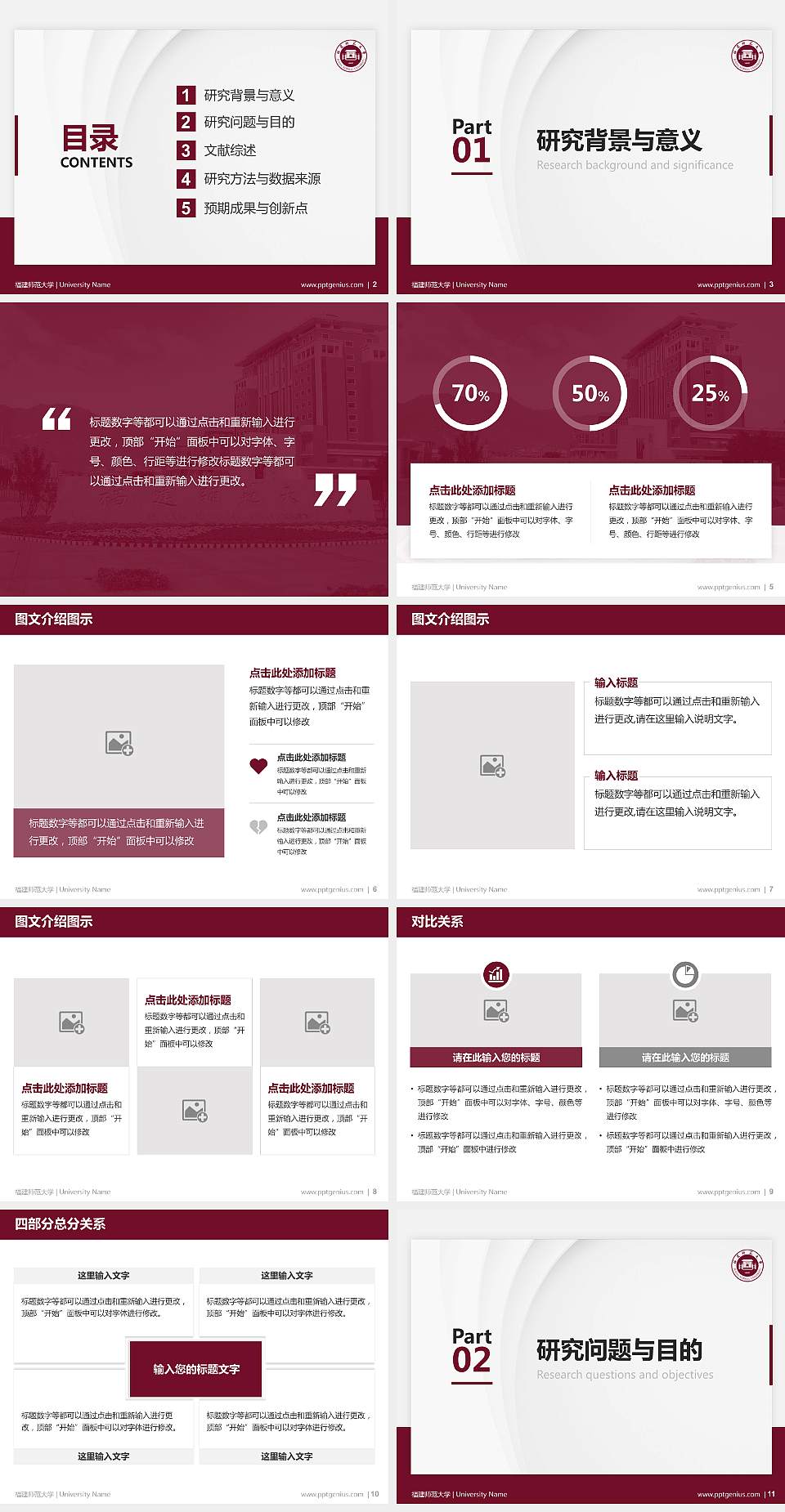 福建师范大学硕士研究生/本科生毕业论文答辩/开题报告通用PPT模板下载4:3格式幻灯片预览图2