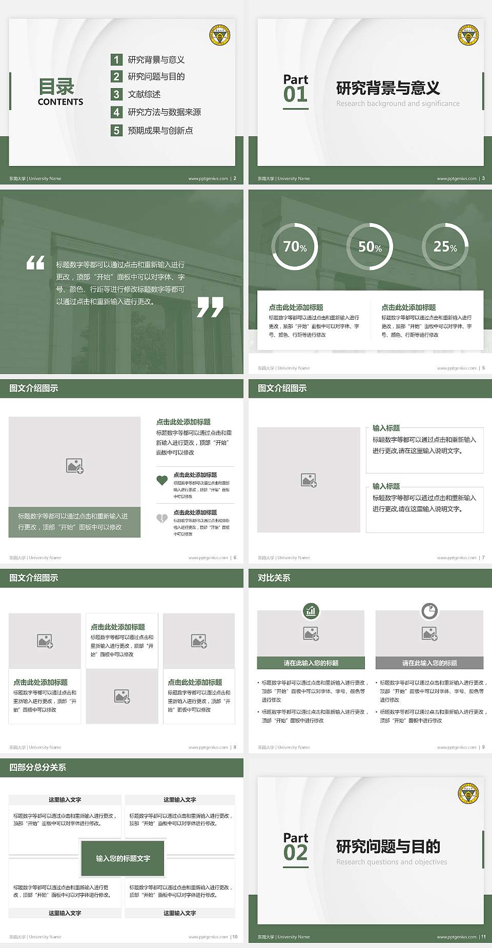 东南大学硕士研究生/本科生毕业论文答辩/开题报告通用PPT模板下载4:3格式幻灯片预览图2