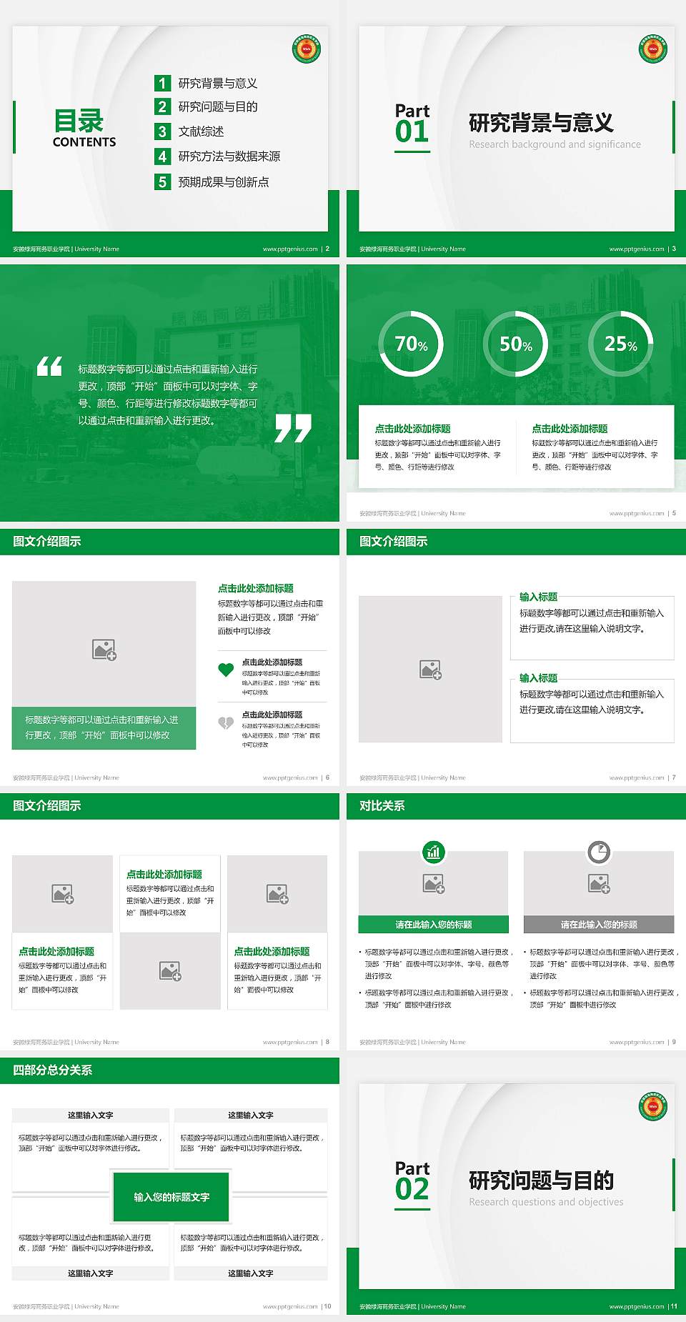 安徽绿海商务职业学院硕士研究生/本科生毕业论文答辩/开题报告通用PPT模板下载4:3格式幻灯片预览图2