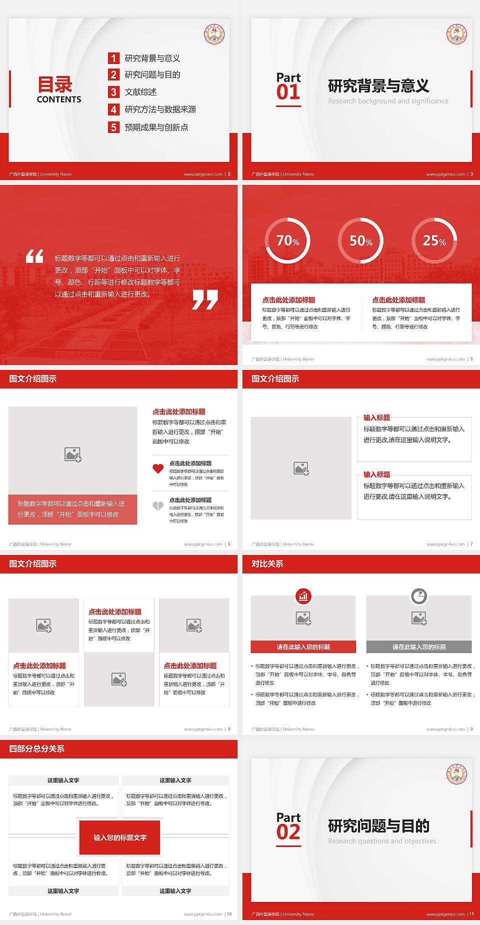 广西外国语学院硕士研究生/本科生毕业论文答辩/开题报告通用PPT模板下载4:3格式幻灯片预览图2