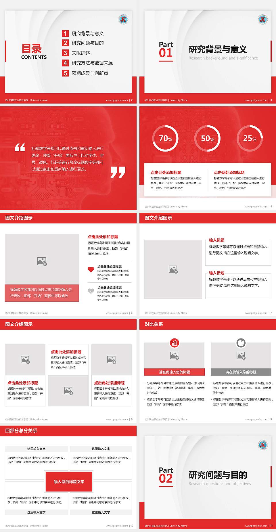 福州科技职业技术学院硕士研究生/本科生毕业论文答辩/开题报告通用PPT模板下载4:3格式幻灯片预览图2