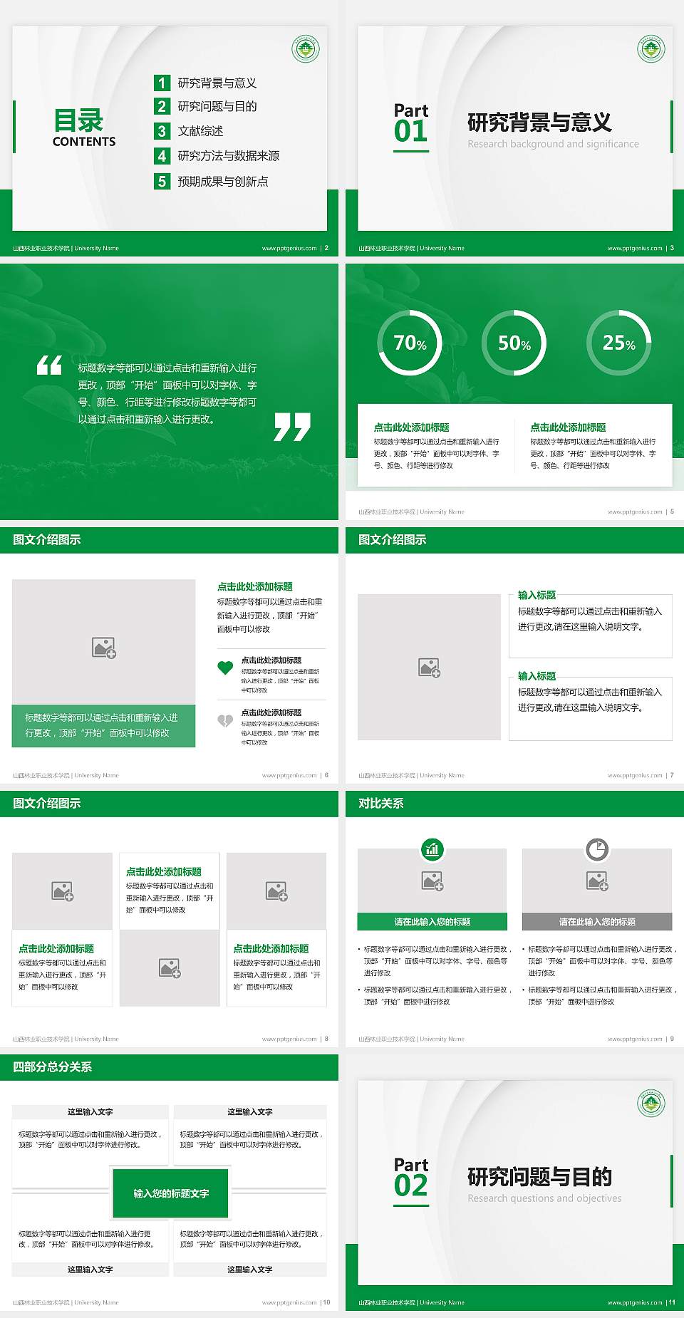 山西林业职业技术学院硕士研究生/本科生毕业论文答辩/开题报告通用PPT模板下载4:3格式幻灯片预览图2