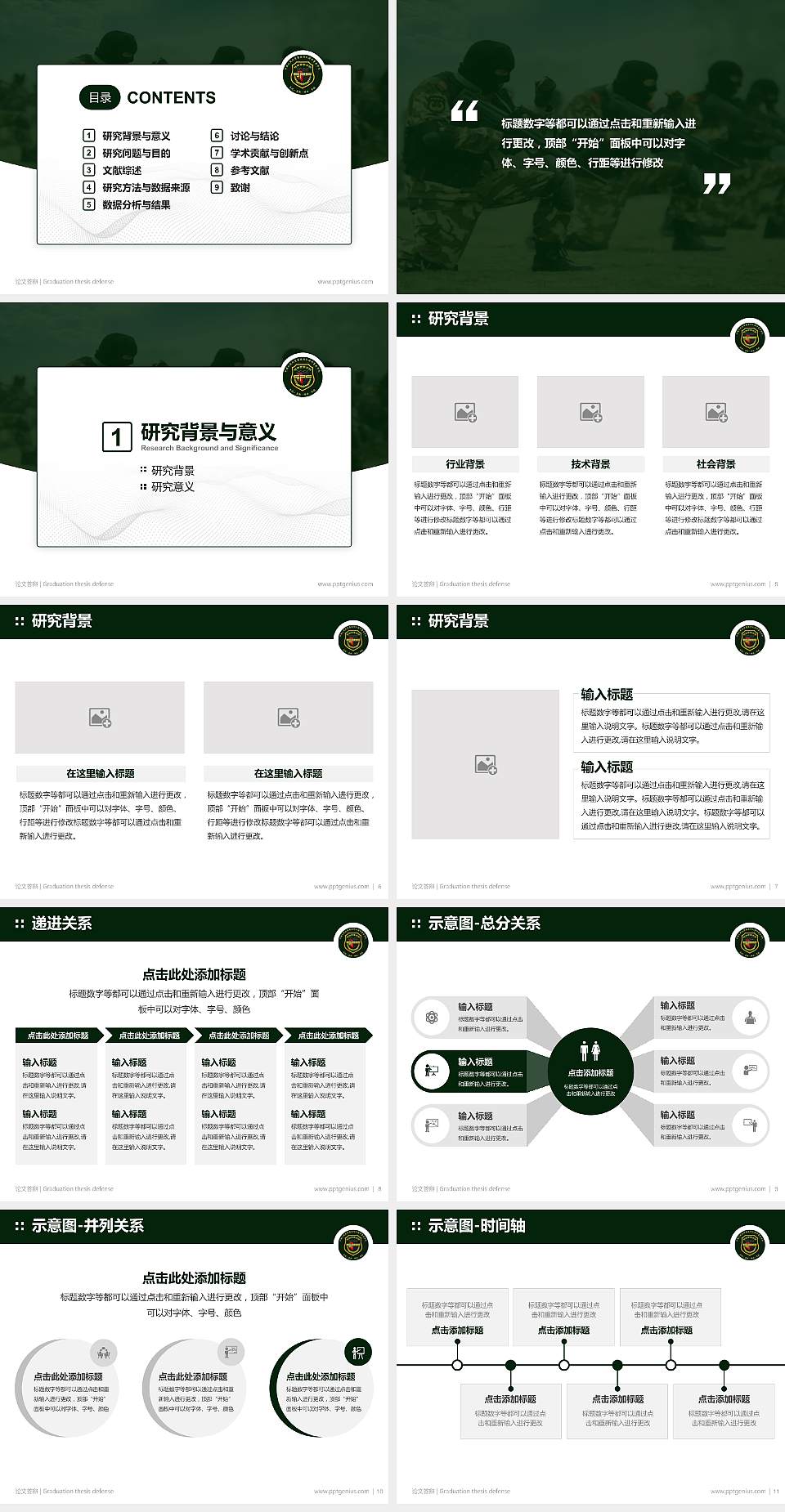 中国人民武装警察部队特种警察学院论文答辩标准PPT模板4:3格式幻灯片预览图2
