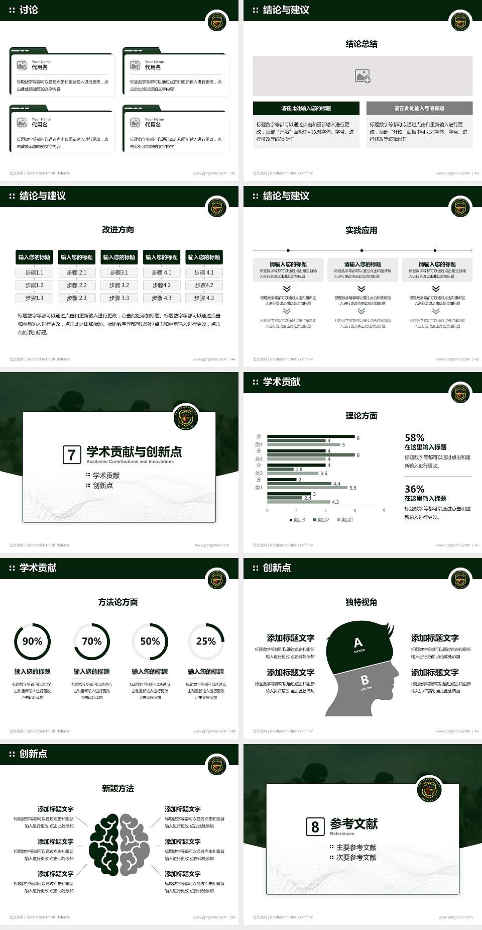 中国人民武装警察部队特种警察学院论文答辩标准PPT模板4:3格式幻灯片预览图6