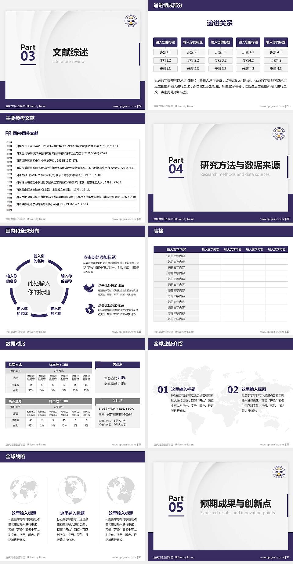 重庆对外经贸学院硕士研究生/本科生毕业论文答辩/开题报告通用PPT模板下载4:3格式幻灯片预览图4