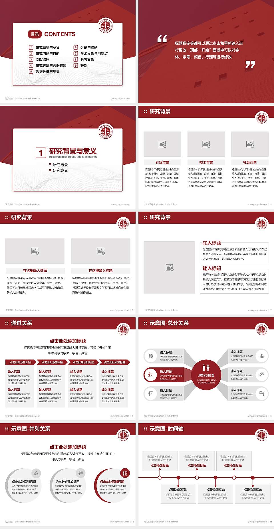 中国政法大学论文答辩标准PPT模板4:3格式幻灯片预览图2