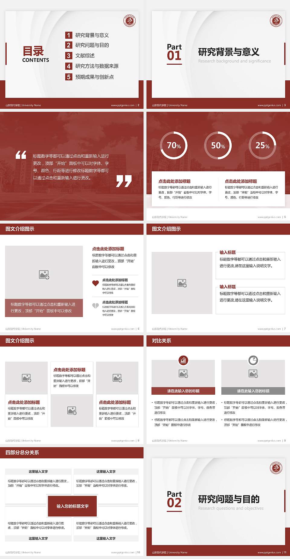 山东现代学院硕士研究生/本科生毕业论文答辩/开题报告通用PPT模板下载4:3格式幻灯片预览图2