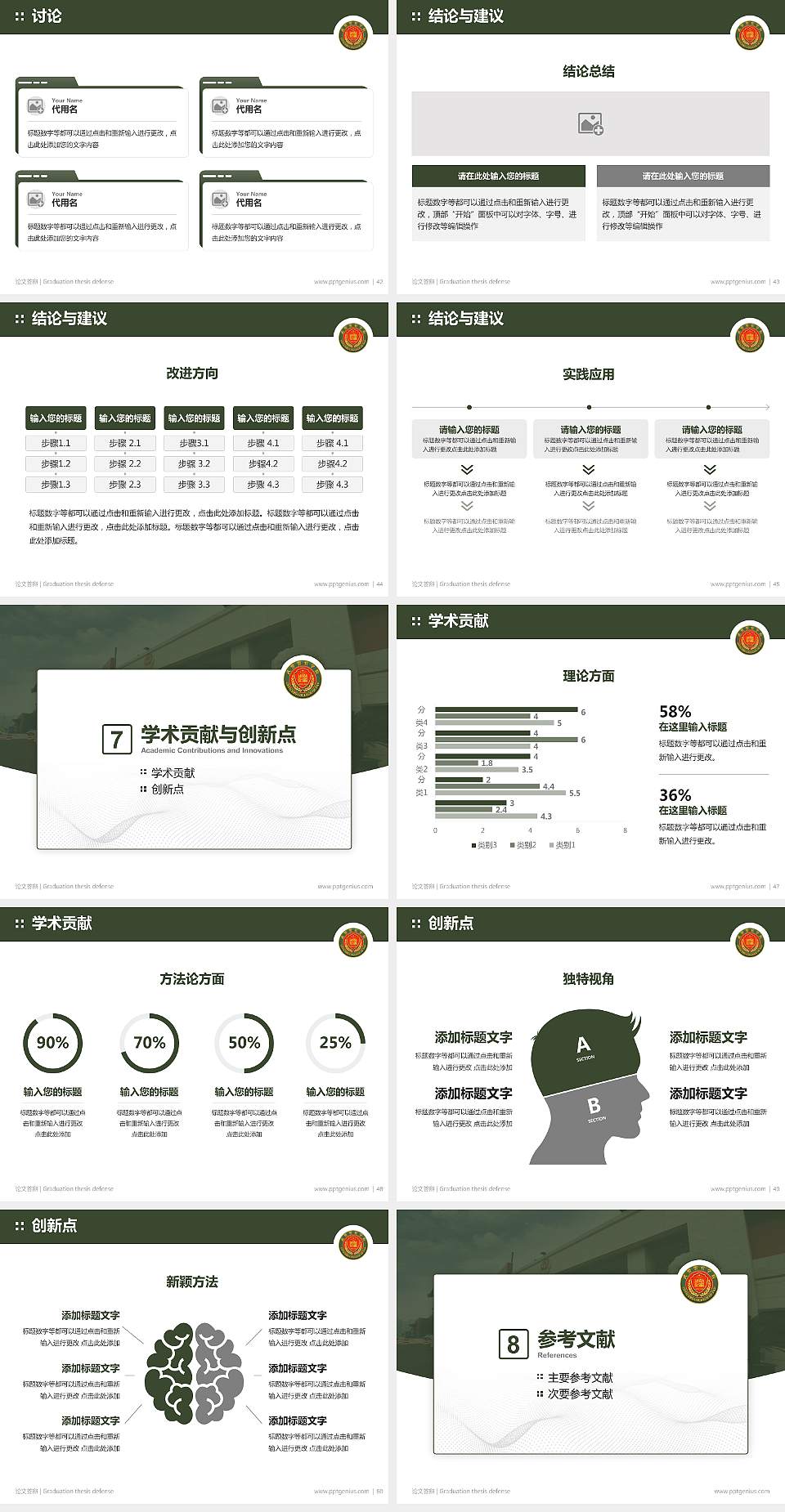 中国人民武装警察部队警官学院论文答辩标准PPT模板4:3格式幻灯片预览图6