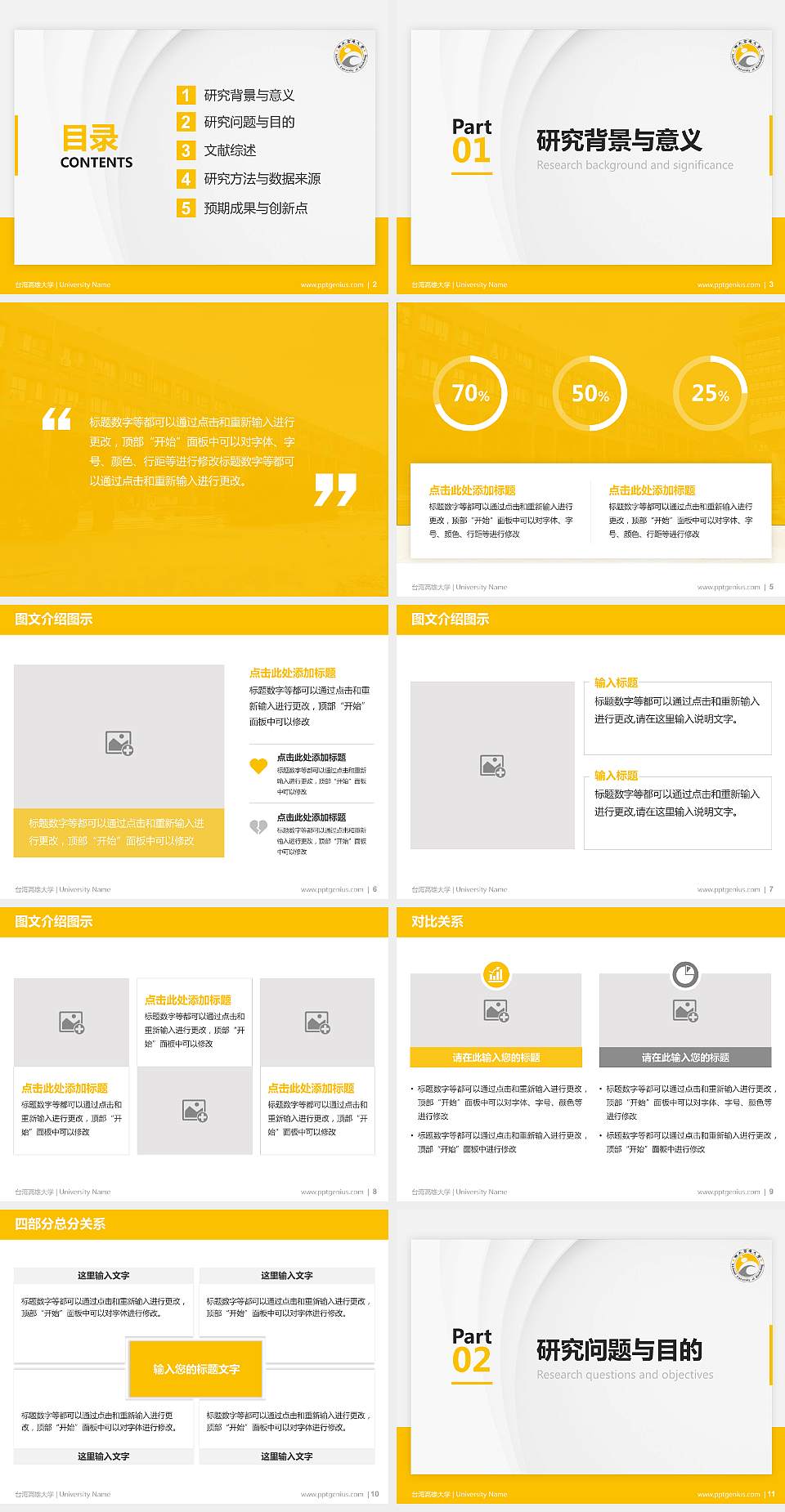 台湾高雄大学硕士研究生/本科生毕业论文答辩/开题报告通用PPT模板下载4:3格式幻灯片预览图2