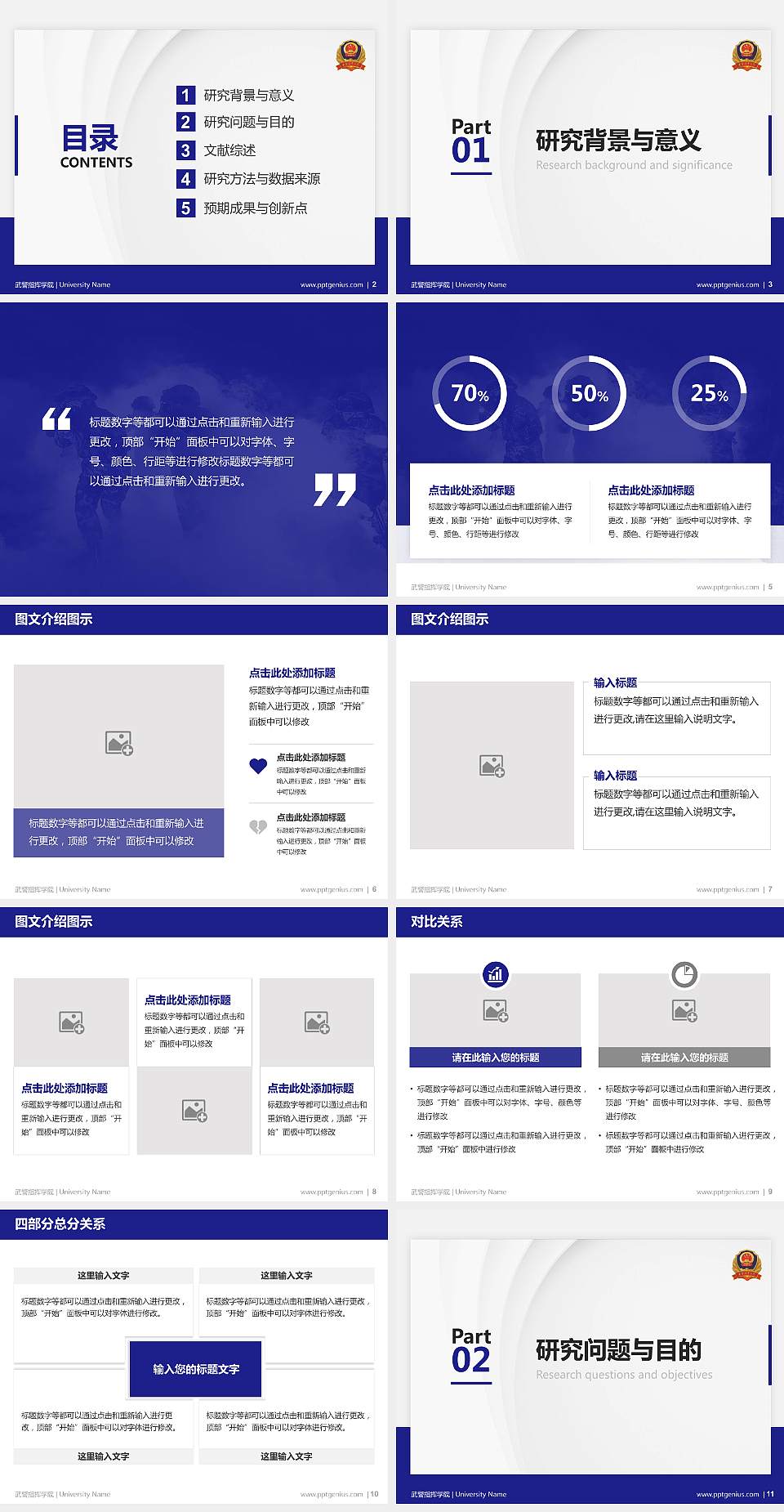 武警指挥学院硕士研究生/本科生毕业论文答辩/开题报告通用PPT模板下载4:3格式幻灯片预览图2