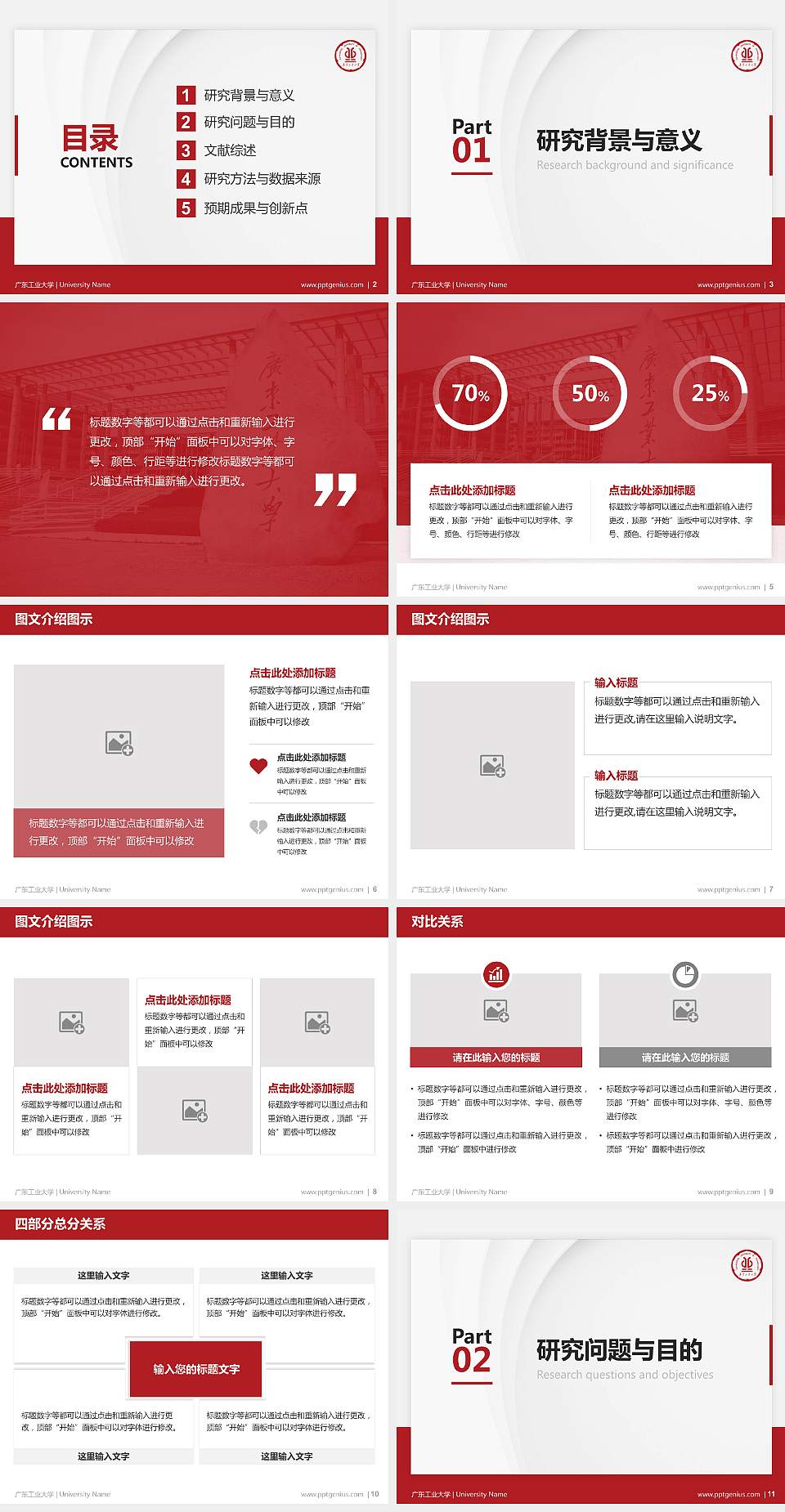 广东工业大学硕士研究生/本科生毕业论文答辩/开题报告通用PPT模板下载4:3格式幻灯片预览图2