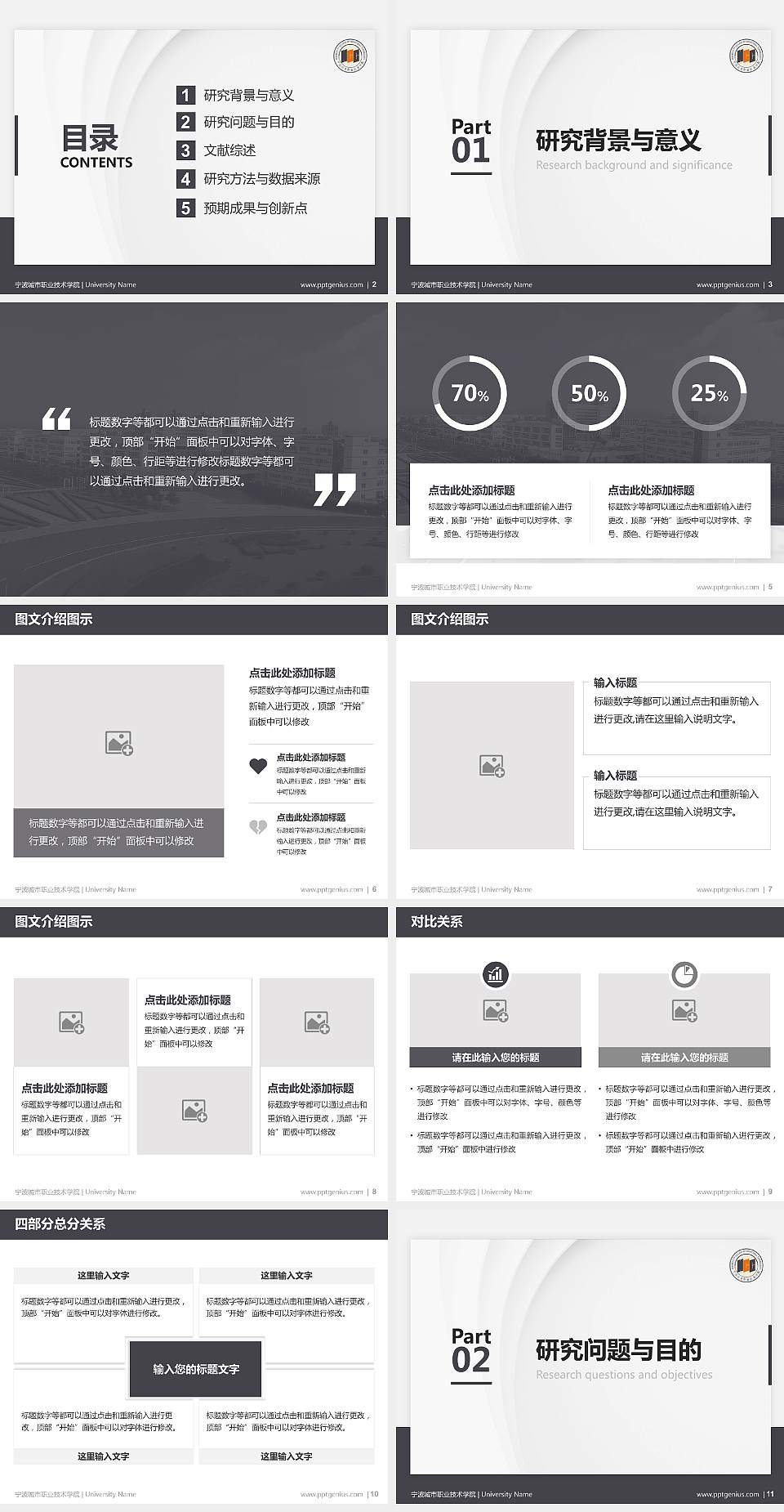 宁波城市职业技术学院硕士研究生/本科生毕业论文答辩/开题报告通用PPT模板下载4:3格式幻灯片预览图2