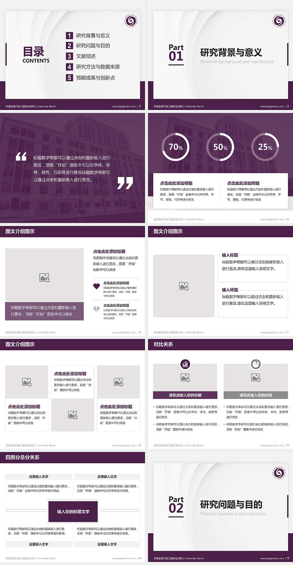 天津滨海汽车工程职业学院硕士研究生/本科生毕业论文答辩/开题报告通用PPT模板下载4:3格式幻灯片预览图2