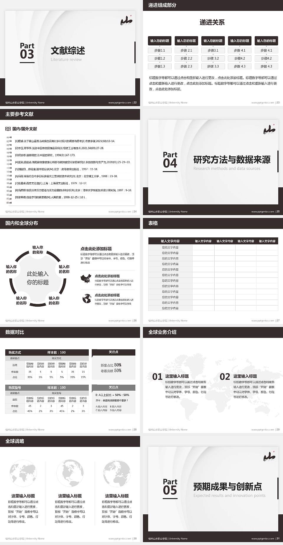 桂林山水职业学院硕士研究生/本科生毕业论文答辩/开题报告通用PPT模板下载4:3格式幻灯片预览图4