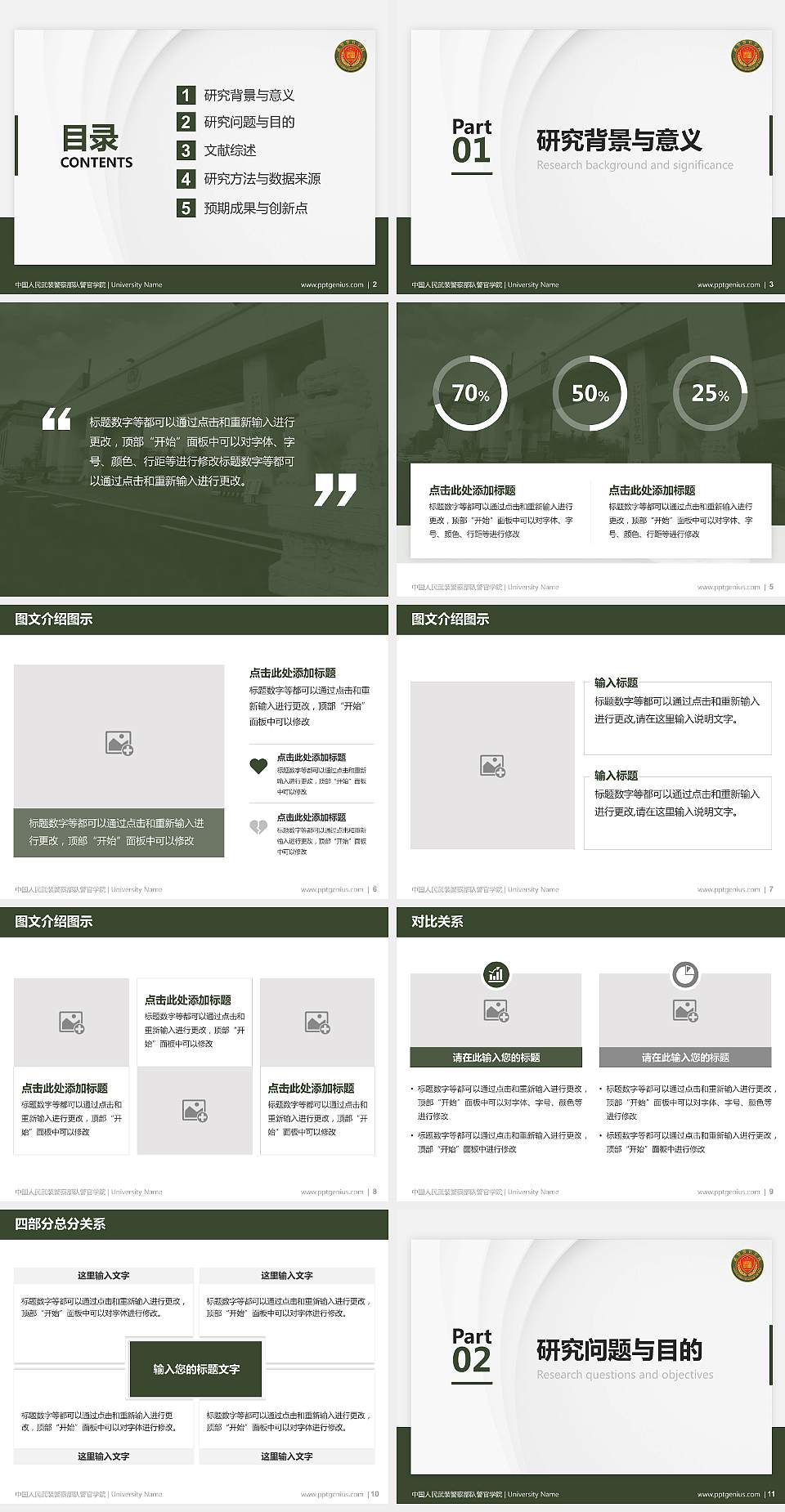 中国人民武装警察部队警官学院硕士研究生/本科生毕业论文答辩/开题报告通用PPT模板下载4:3格式幻灯片预览图2