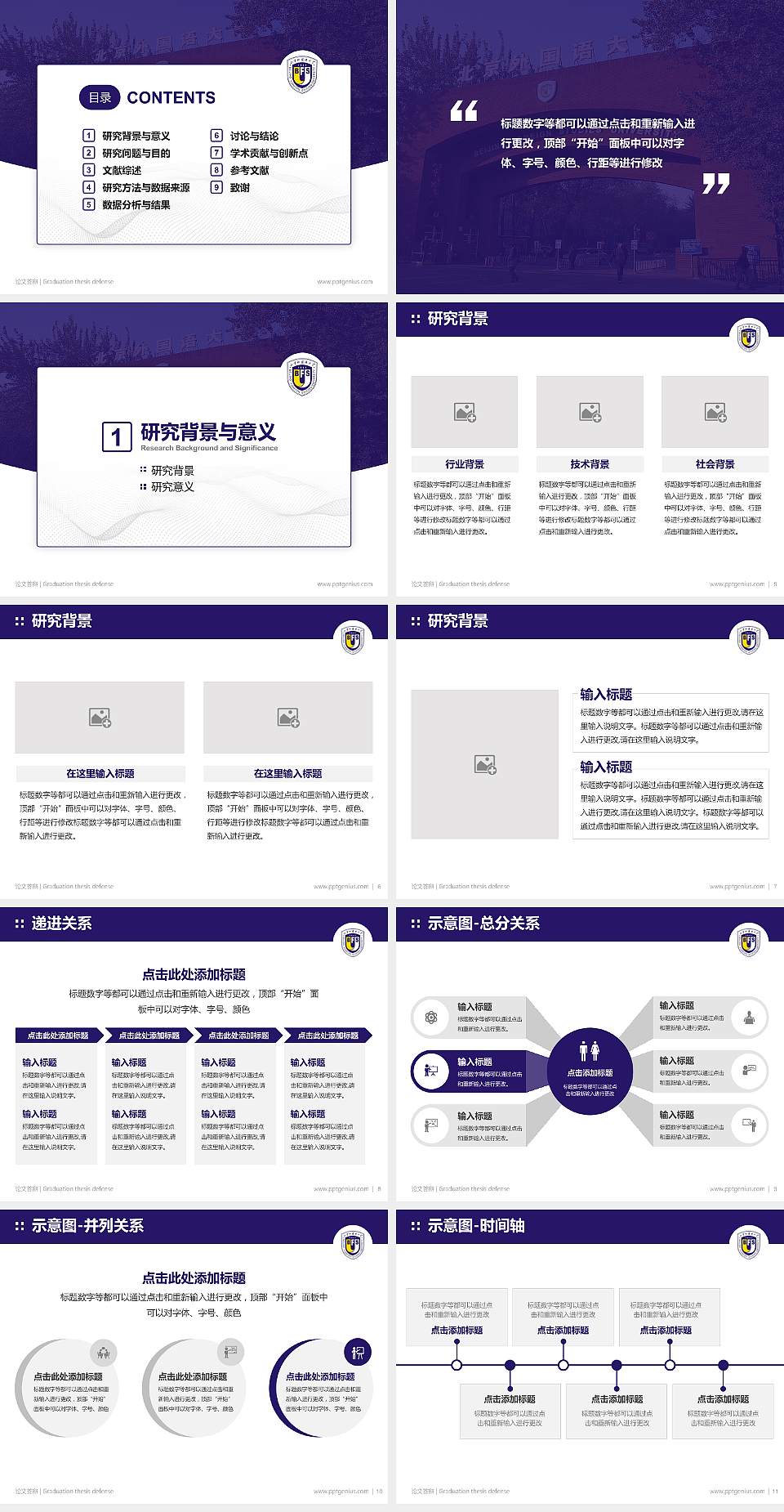北京外国语大学论文答辩标准PPT模板4:3格式幻灯片预览图2