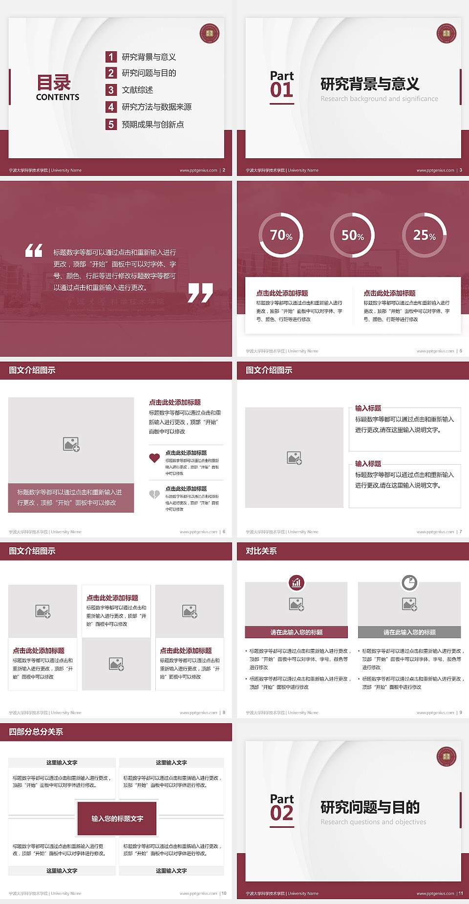 宁波大学科学技术学院硕士研究生/本科生毕业论文答辩/开题报告通用PPT模板下载4:3格式幻灯片预览图2