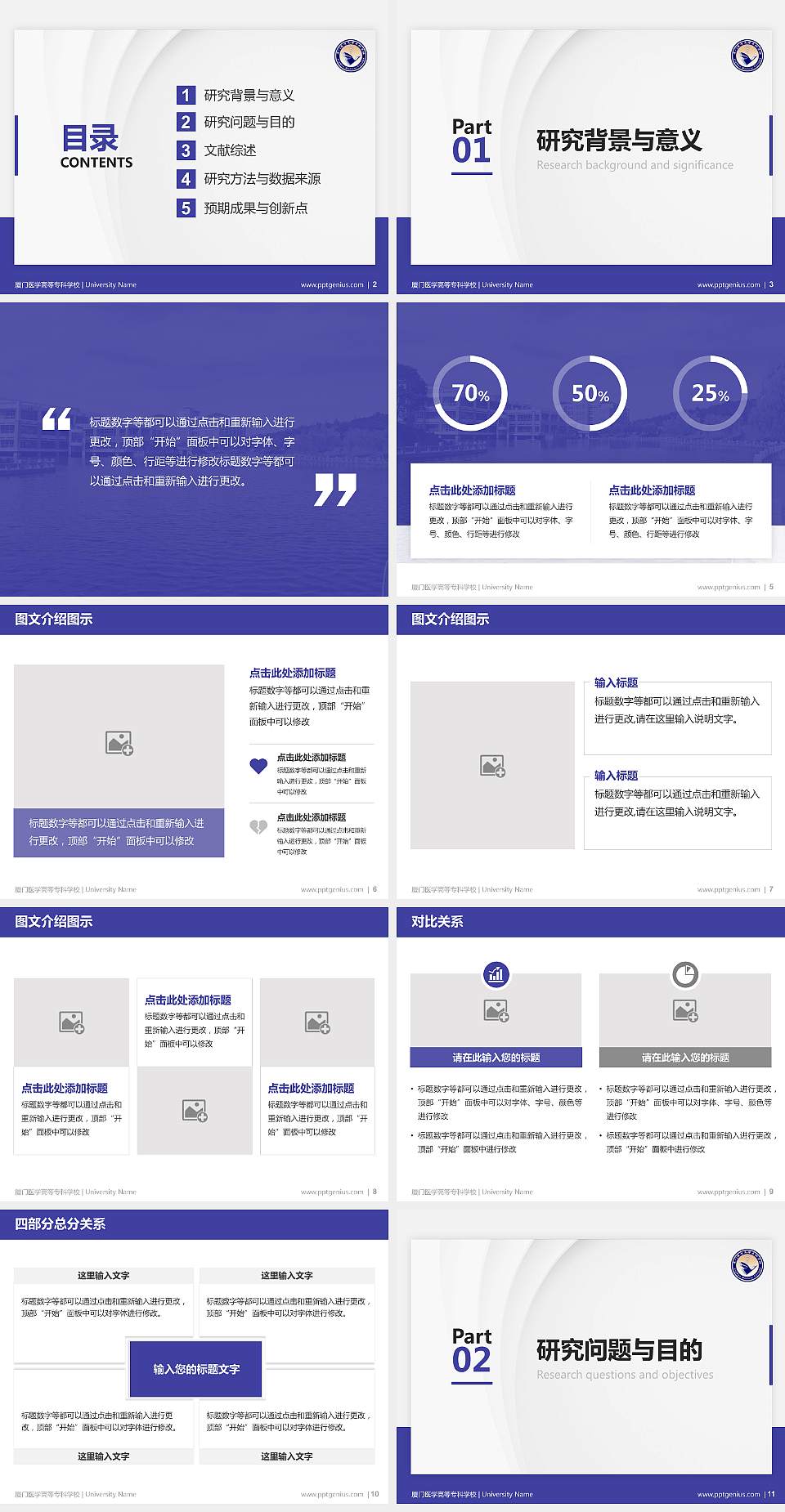 厦门医学高等专科学校硕士研究生/本科生毕业论文答辩/开题报告通用PPT模板下载4:3格式幻灯片预览图2