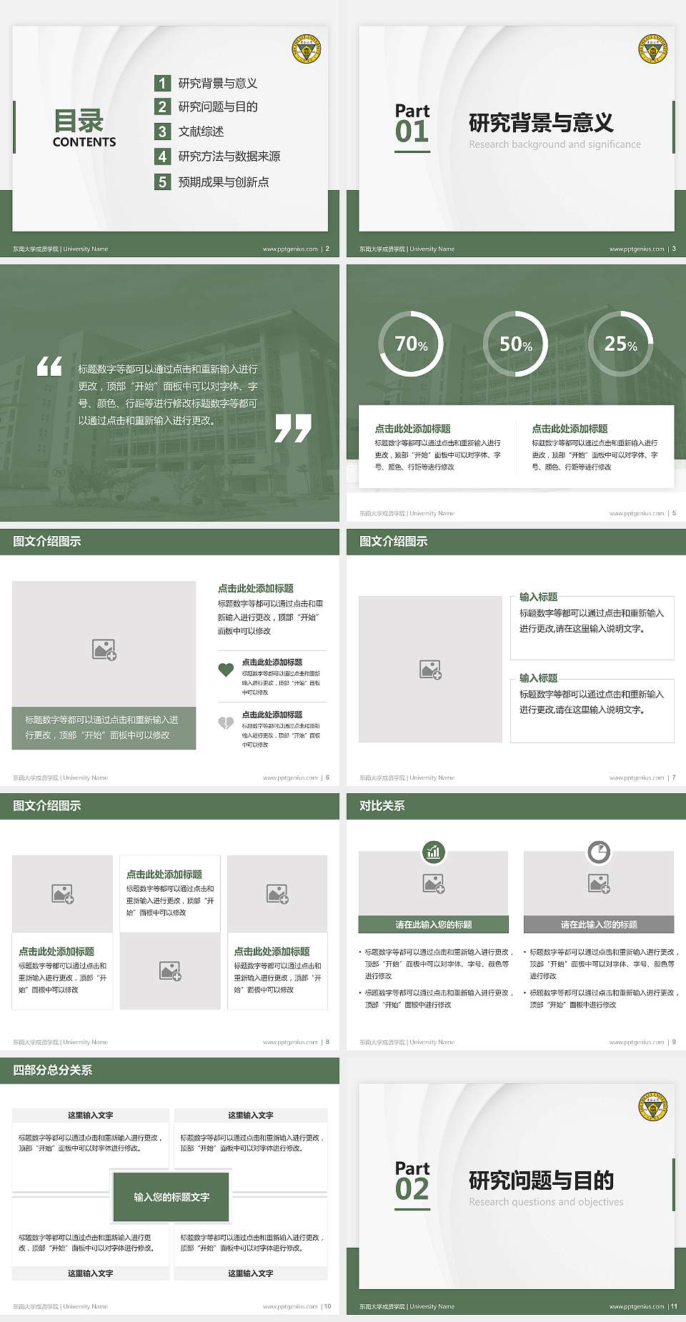 东南大学成贤学院硕士研究生/本科生毕业论文答辩/开题报告通用PPT模板下载4:3格式幻灯片预览图2