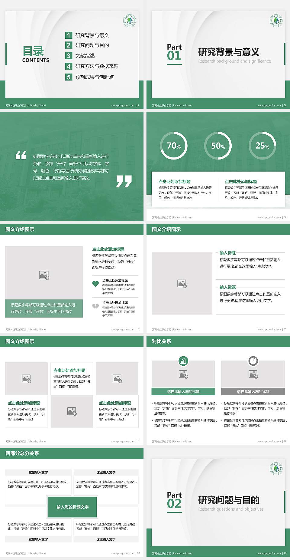 河南林业职业学院硕士研究生/本科生毕业论文答辩/开题报告通用PPT模板下载4:3格式幻灯片预览图2