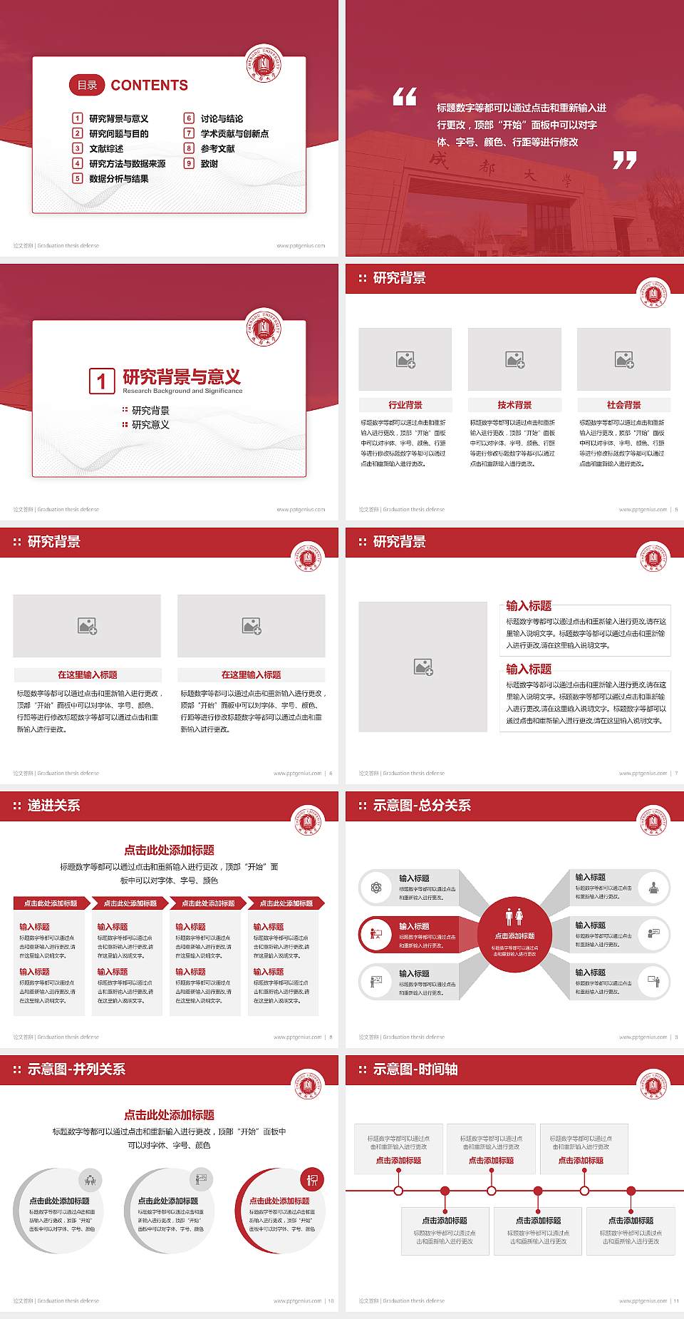 成都大学论文答辩标准PPT模板4:3格式幻灯片预览图2