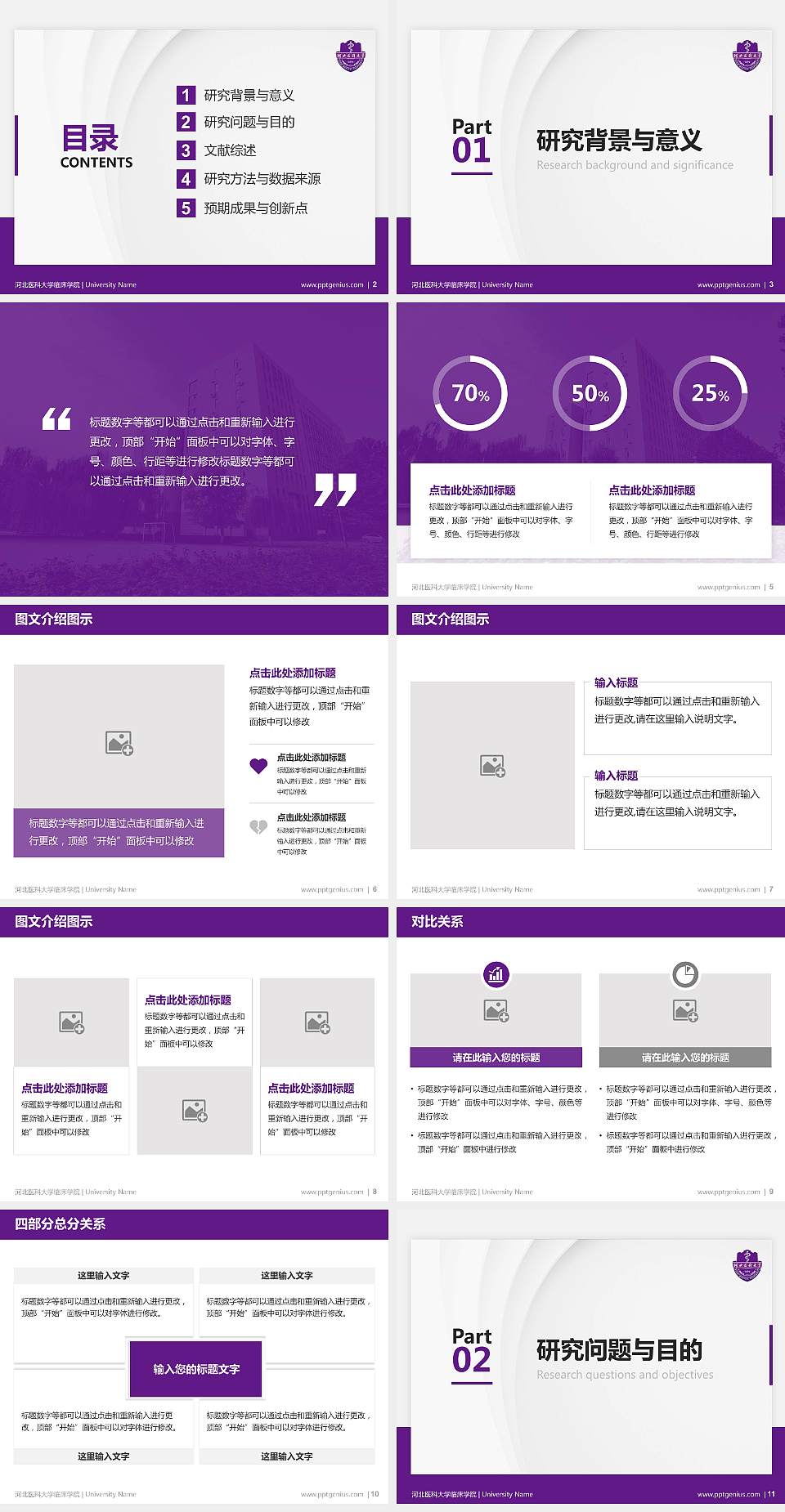 河北医科大学临床学院硕士研究生/本科生毕业论文答辩/开题报告通用PPT模板下载4:3格式幻灯片预览图2