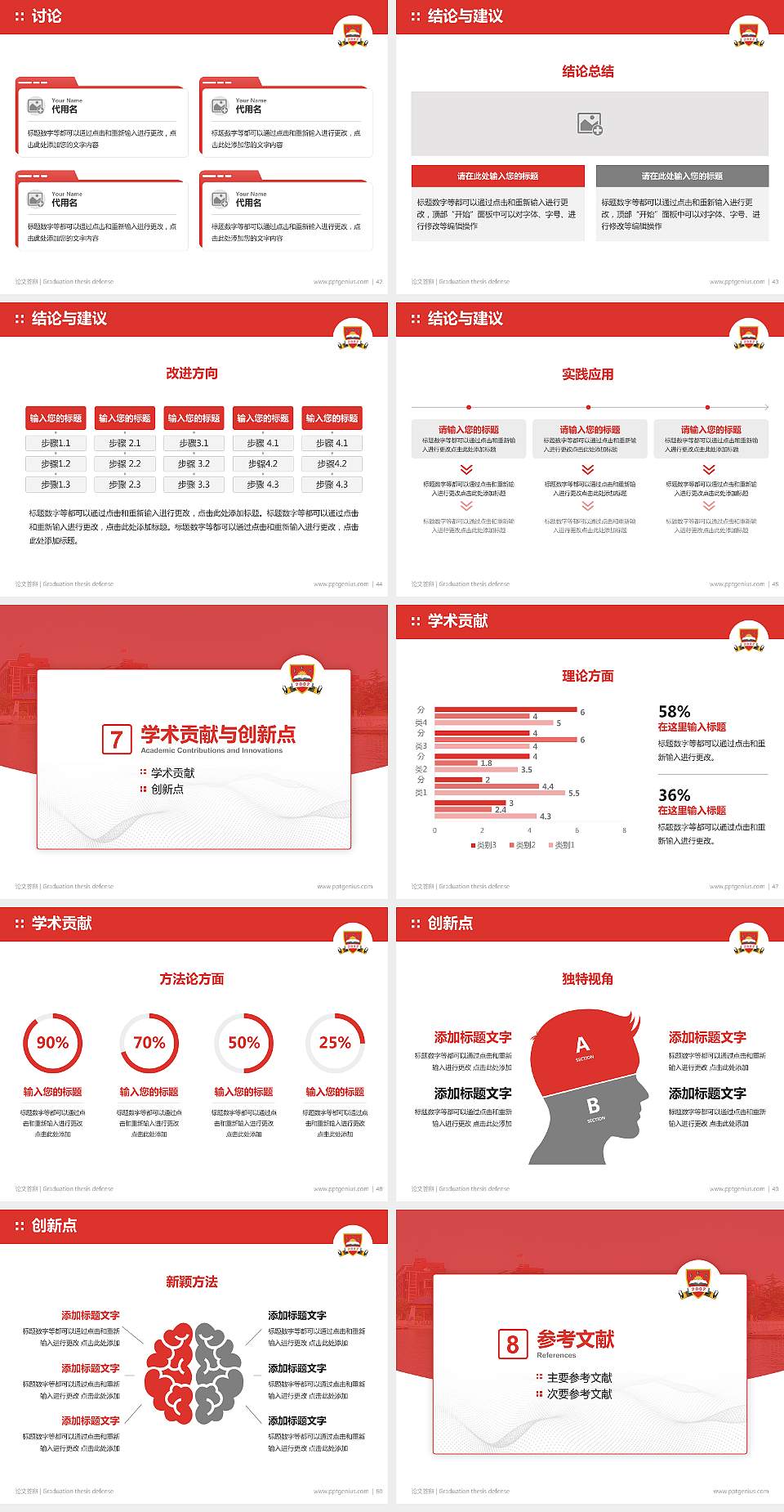 商丘学院论文答辩标准PPT模板4:3格式幻灯片预览图6
