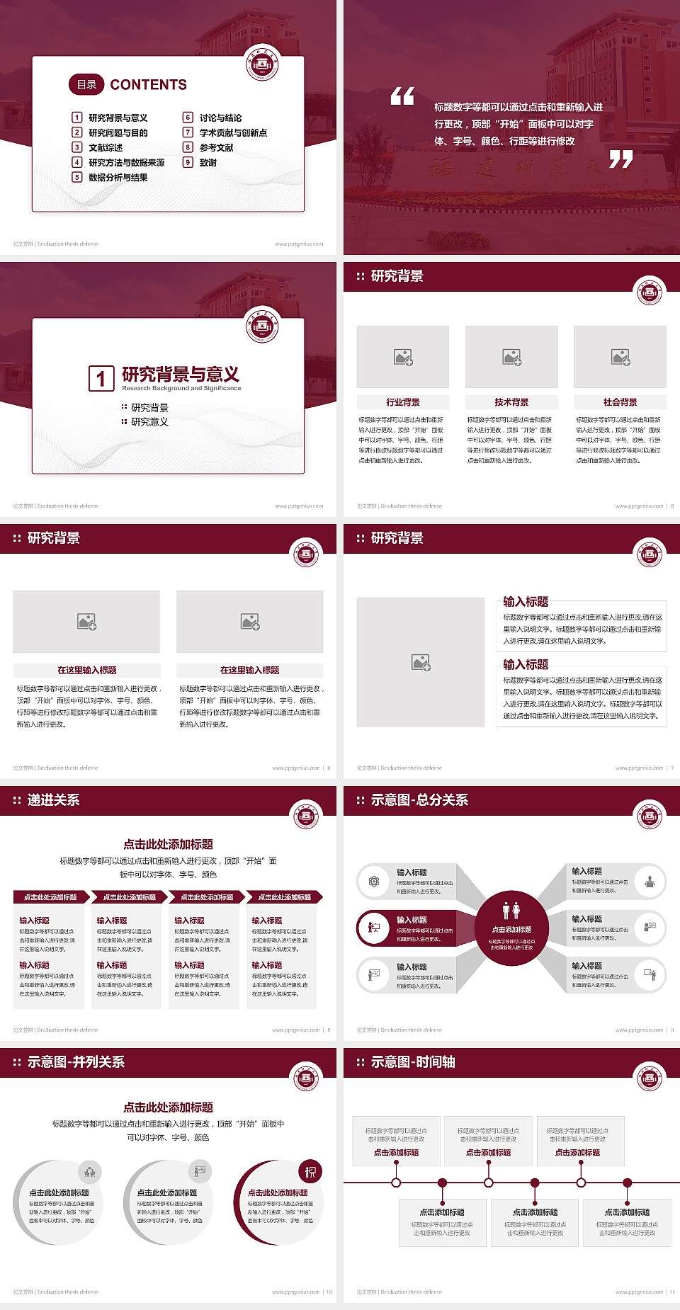 福建师范大学论文答辩标准PPT模板4:3格式幻灯片预览图2