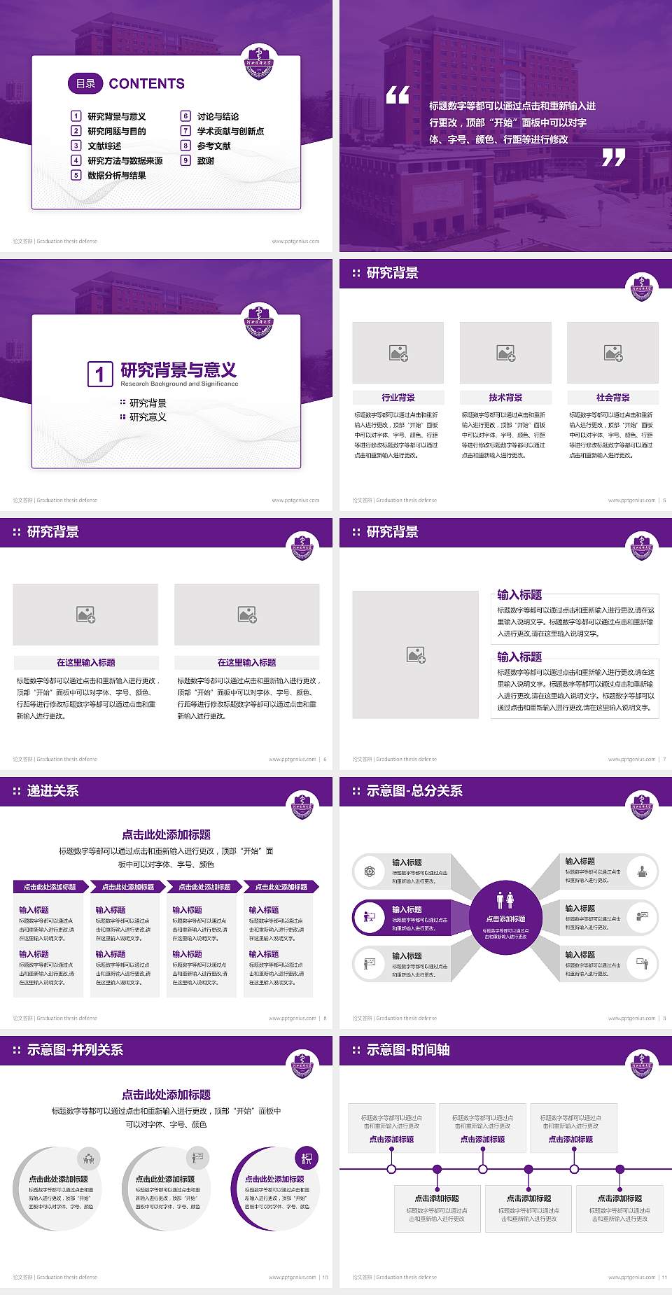 河北医科大学论文答辩标准PPT模板4:3格式幻灯片预览图2