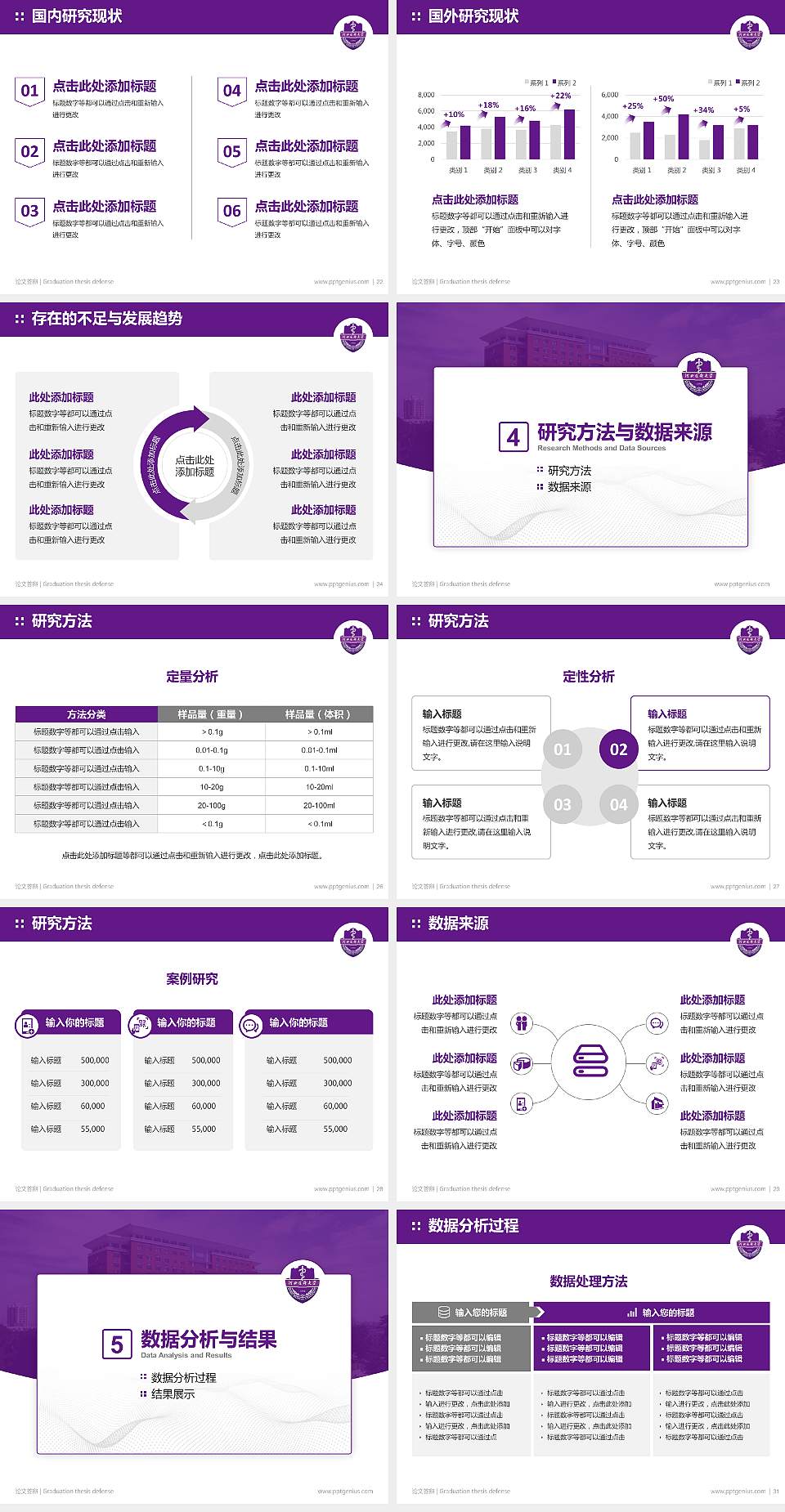 河北医科大学论文答辩标准PPT模板4:3格式幻灯片预览图4