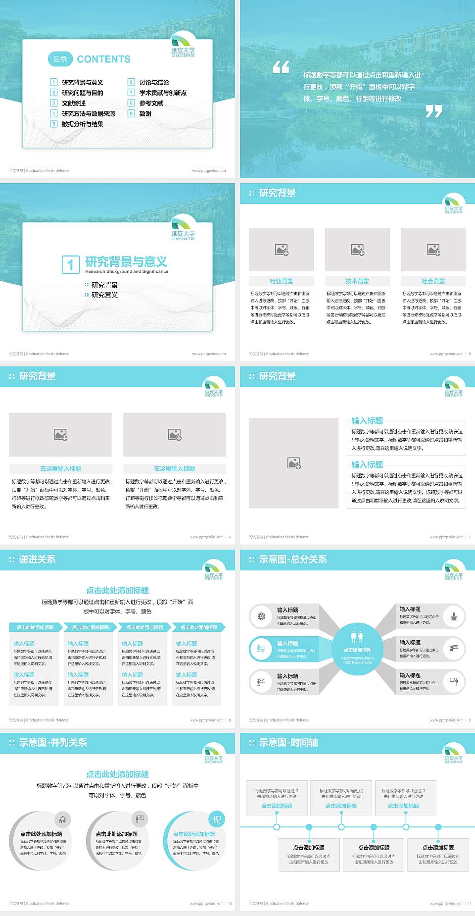 延安大学西安创新学院论文答辩标准PPT模板4:3格式幻灯片预览图2