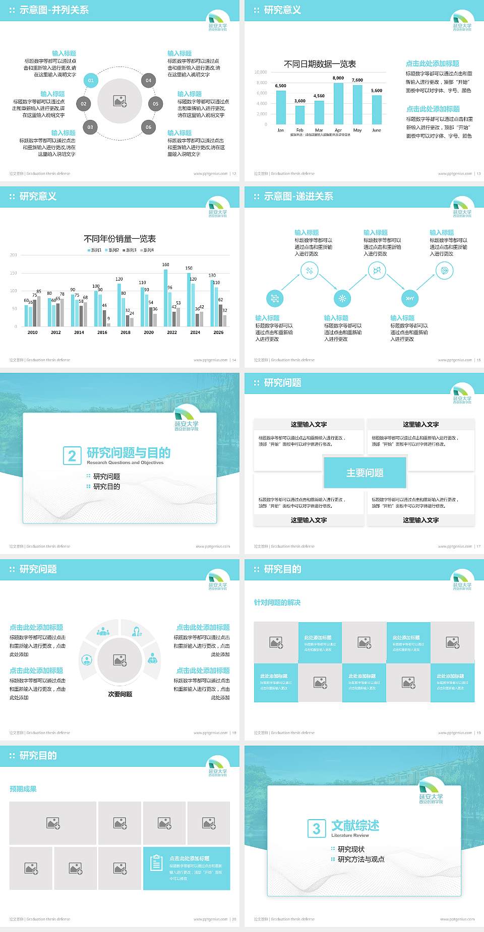延安大学西安创新学院论文答辩标准PPT模板4:3格式幻灯片预览图3