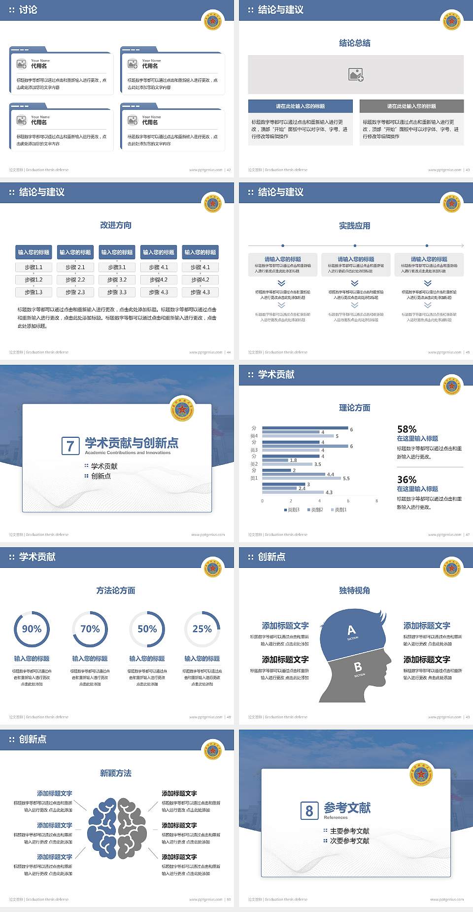 解放军国际关系学院论文答辩标准PPT模板4:3格式幻灯片预览图6