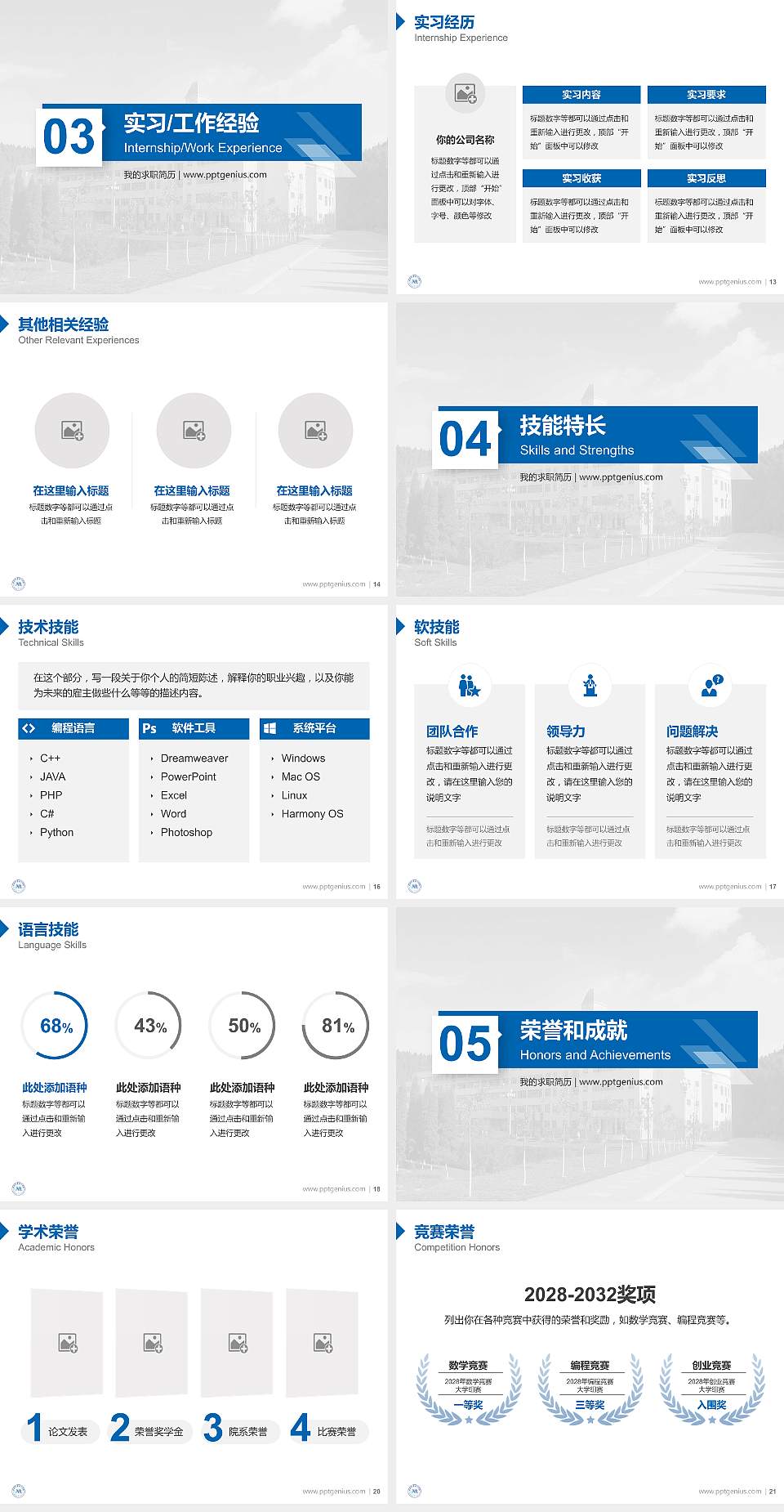 绵阳职业技术学院教师/学生通用个人简历PPT模板下载4:3格式幻灯片预览图3