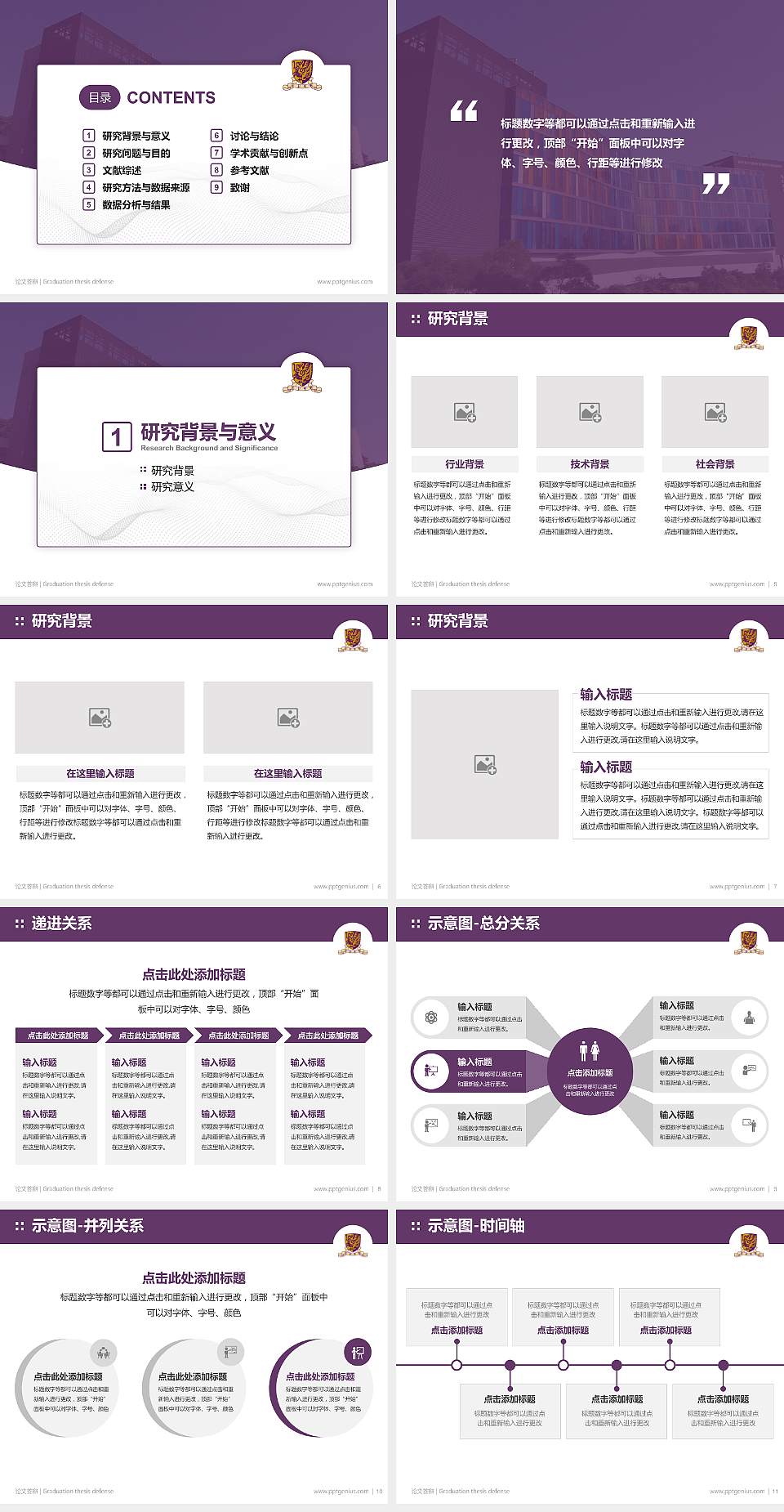 香港中文大学论文答辩标准PPT模板4:3格式幻灯片预览图2