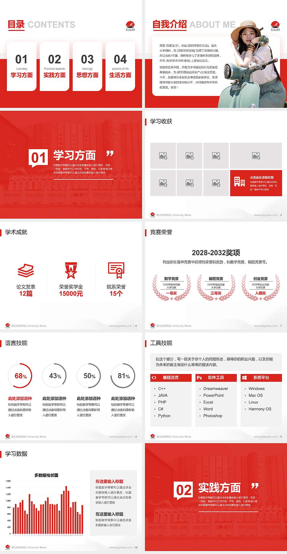 黄河科技学院专用国家奖学金答辩PPT模板4:3格式幻灯片预览图2