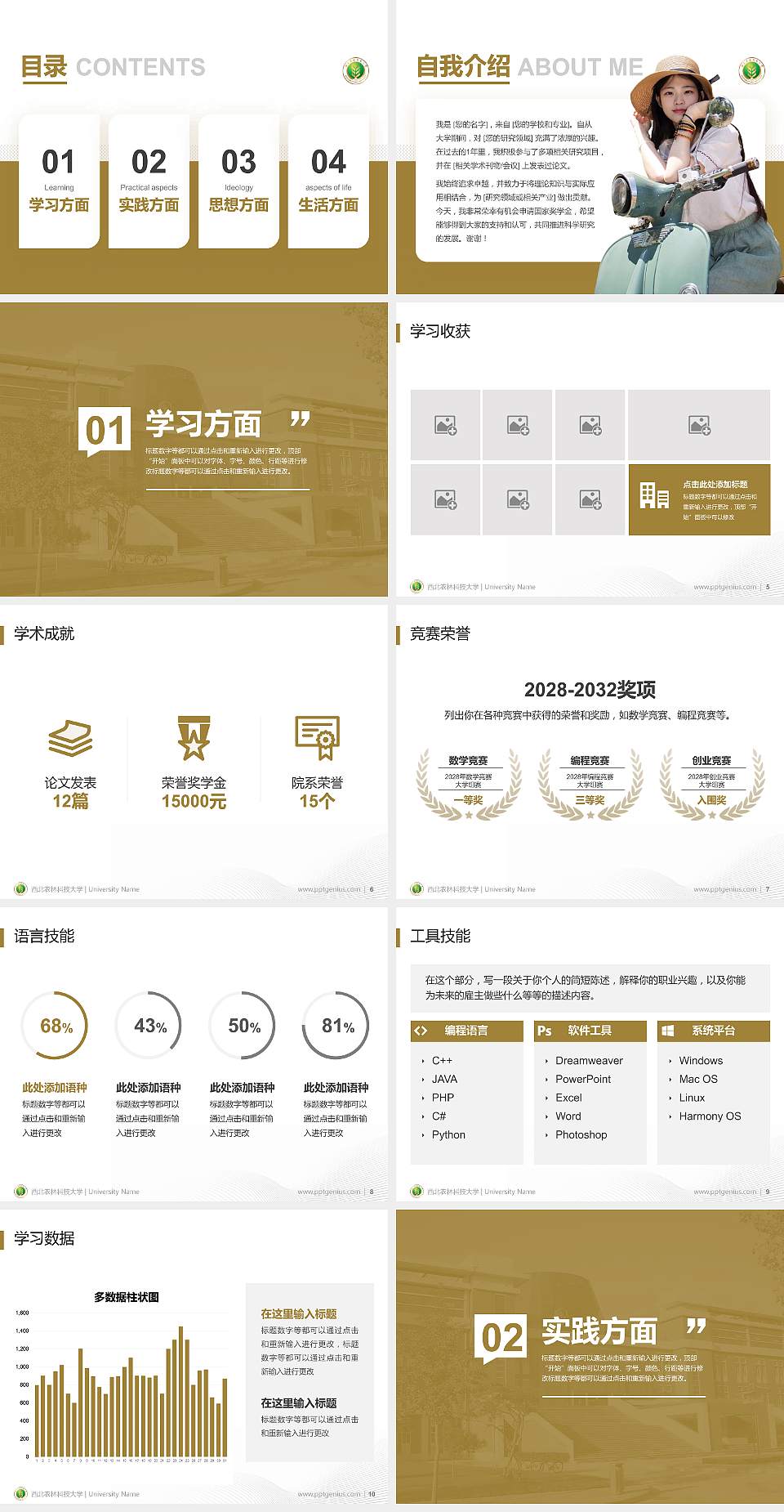 西北农林科技大学专用国家奖学金答辩PPT模板4:3格式幻灯片预览图2
