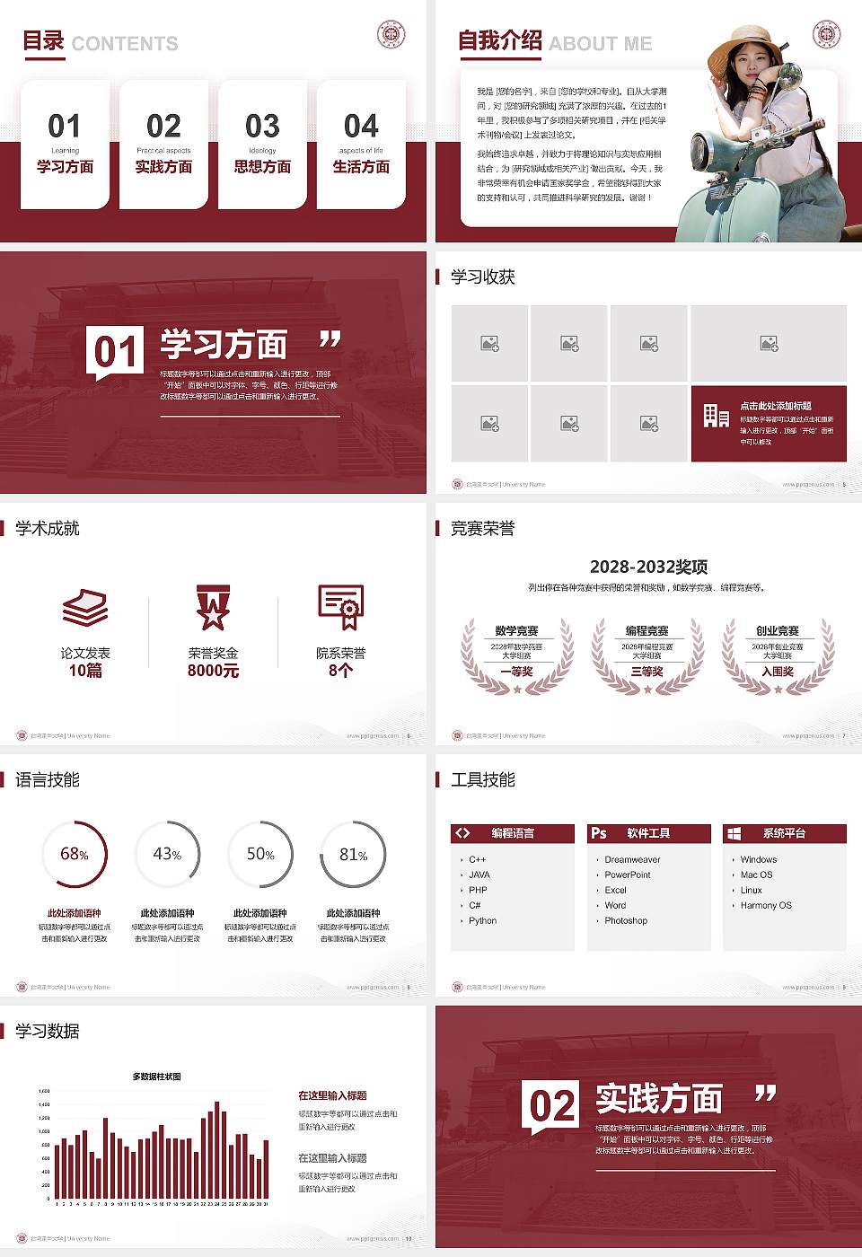 台湾逢甲大学专用国家奖学金答辩PPT模板16:9格式幻灯片预览图2