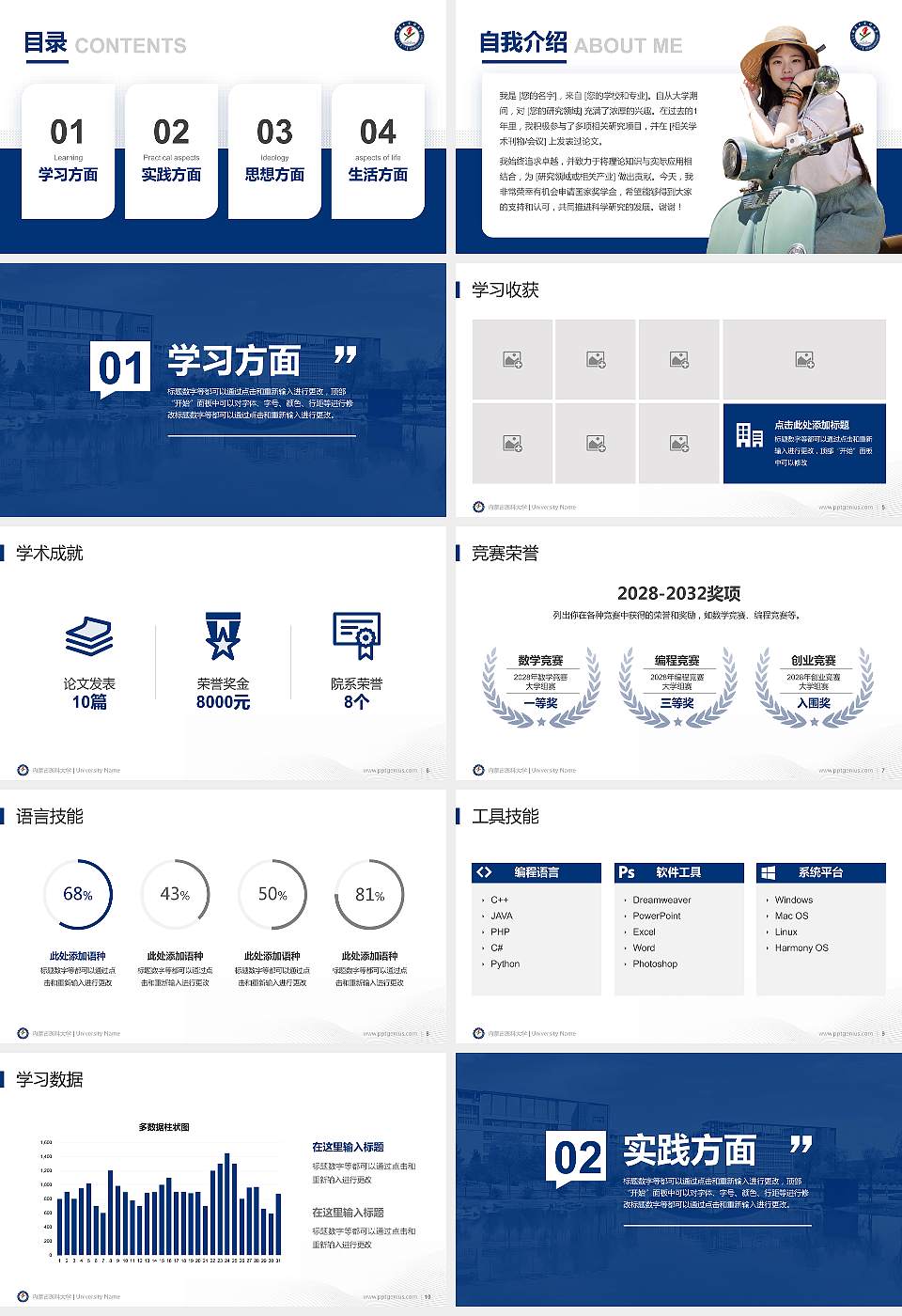 内蒙古医科大学专用国家奖学金答辩PPT模板16:9格式幻灯片预览图2