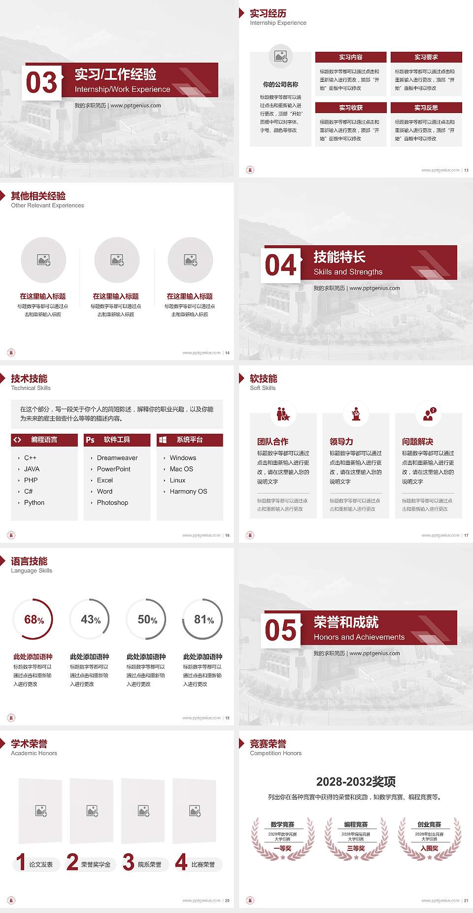 茅台学院教师/学生通用个人简历PPT模板下载4:3格式幻灯片预览图3